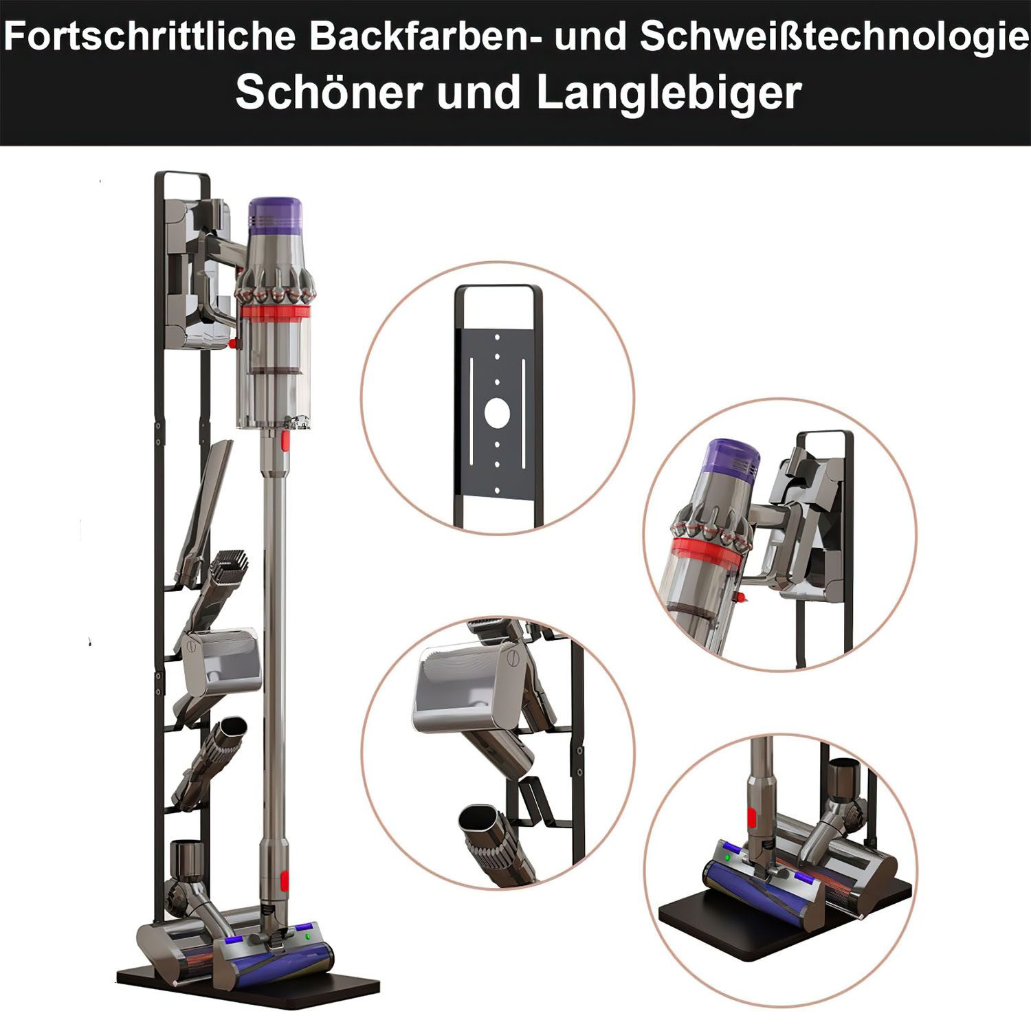 SURFOU Standhalterung Ständer Halterung Kompatibel für Dyson Metallhalterung mit 4 Haken, (Staubsaugerständer, Bodenständer Zubehörhalter Speichern Organisieren – Bild 5 von 5