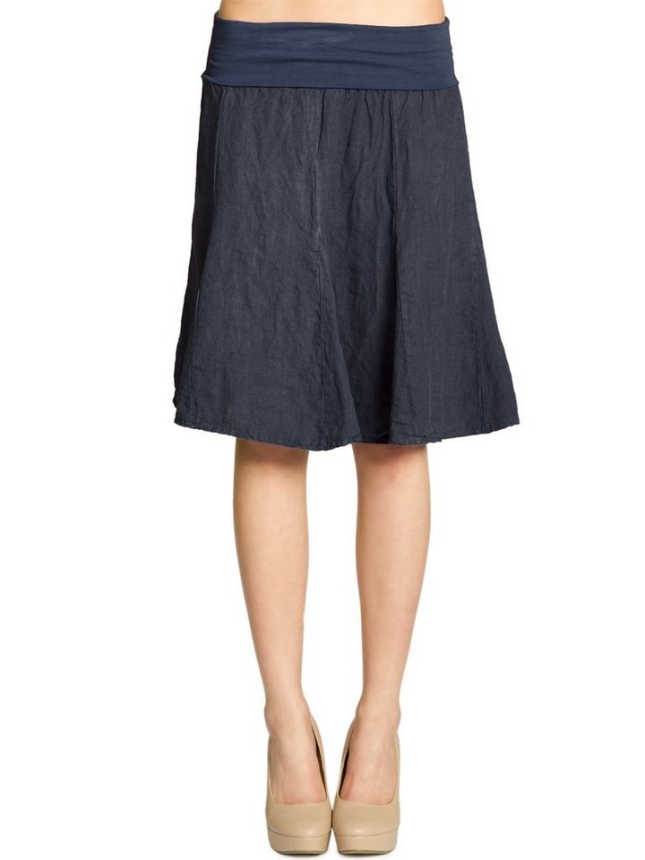Caspar Faltenrock RO014 Damen Midi Leinenrock knielang mit figurfreundlichem Stretch Bund - Made in Italy