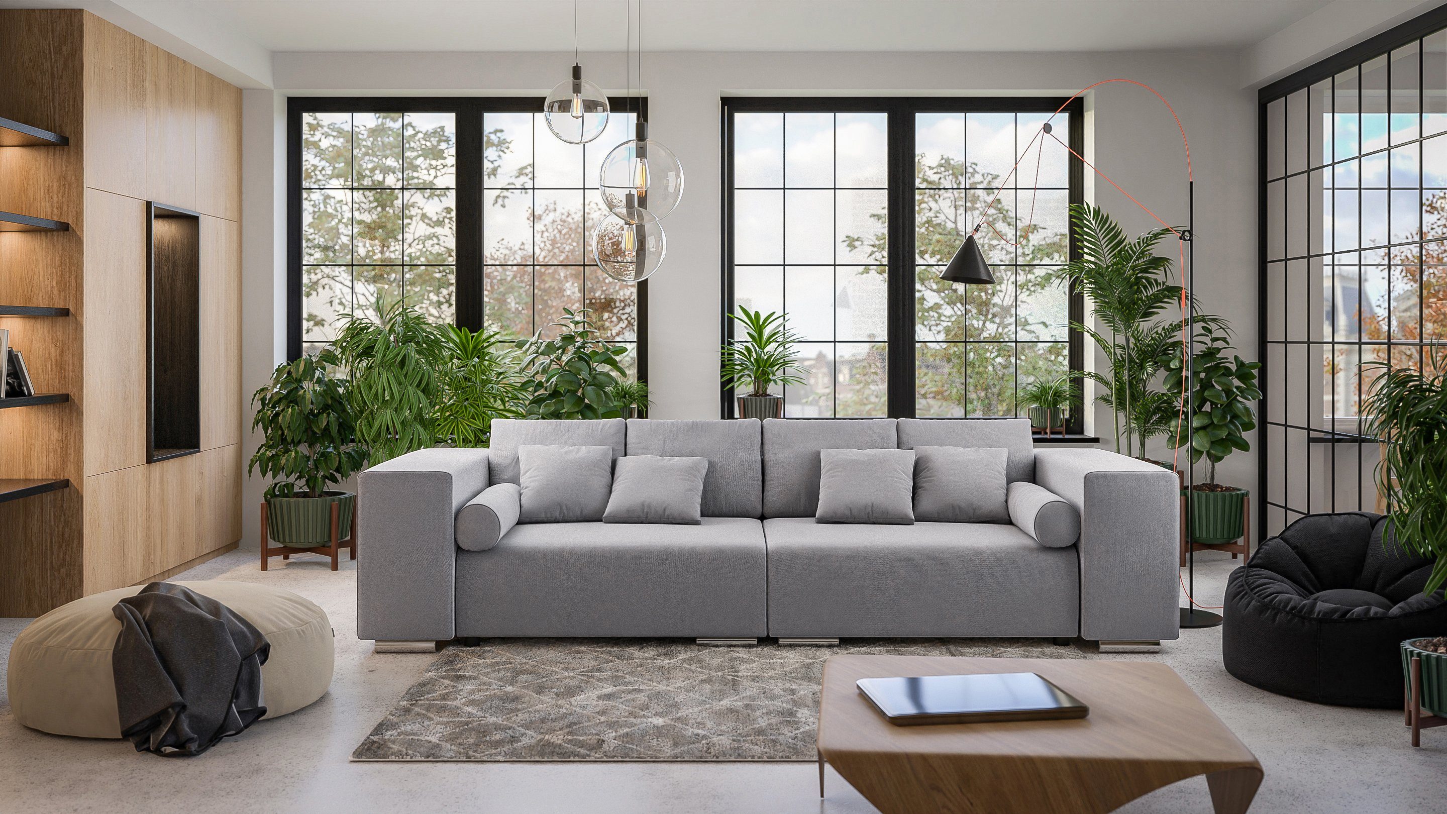 Big-Sofa Cork S-Style Möbel Wellenfederung 5-Sitzer mit mit Schlaffunktion, Grau