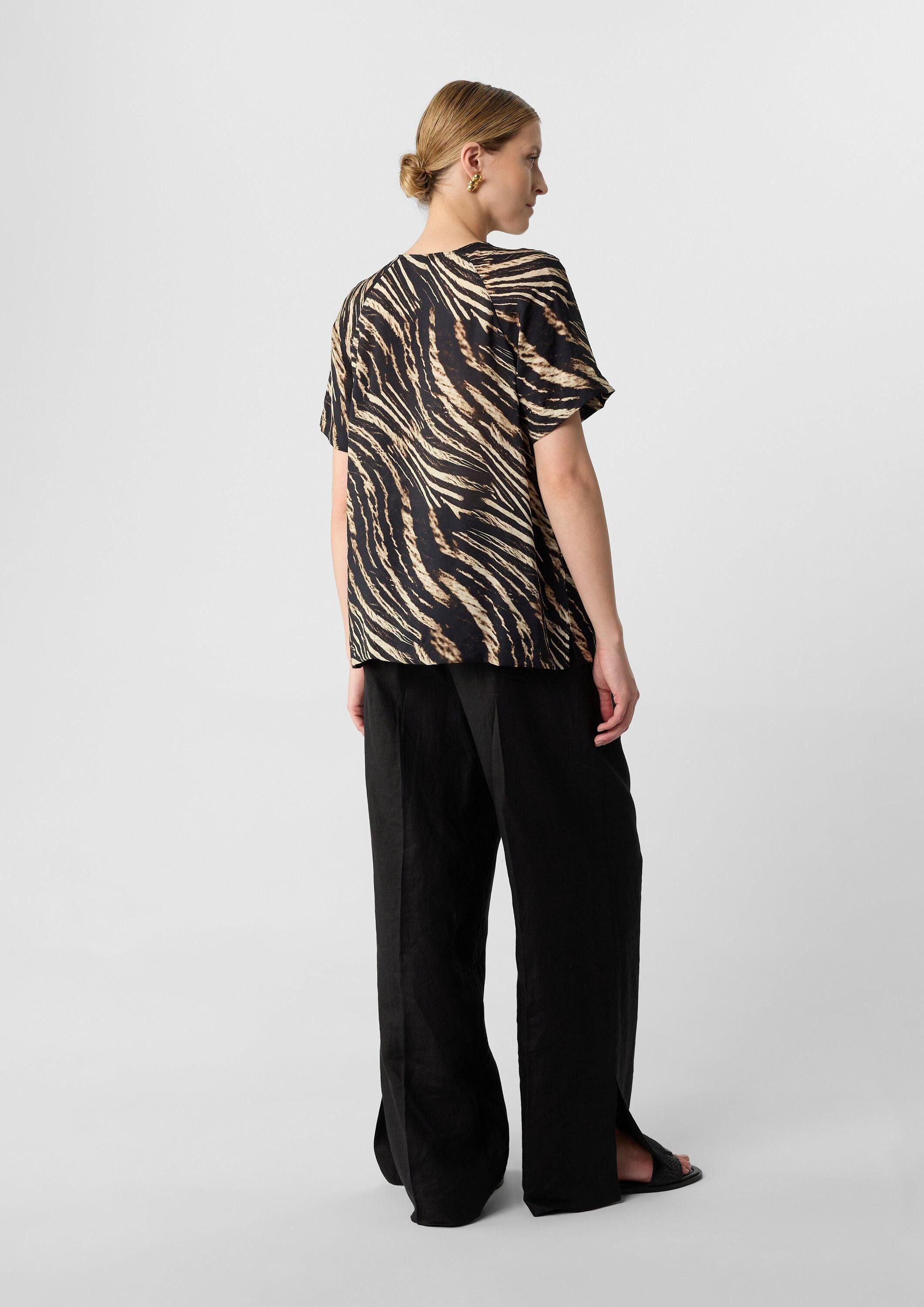 comma Kurzarmbluse Bluse Abstrakt gemusterte Bluse mit Faltendetails