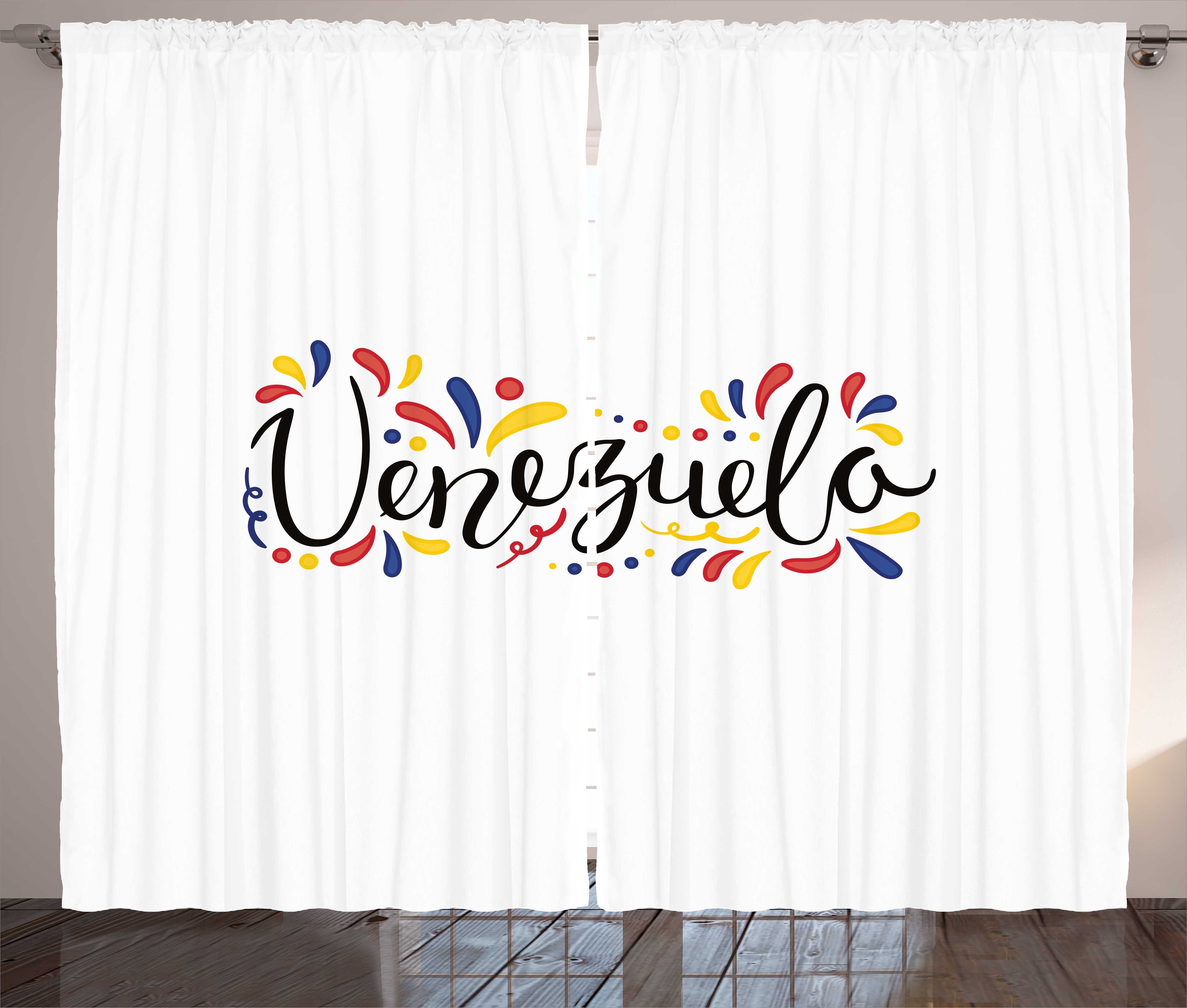 Cursive Kräuselband Schlafzimmer Vorhang mit Schlaufen Wording Venezuela Gardine und Bunt Abakuhaus, Haken,