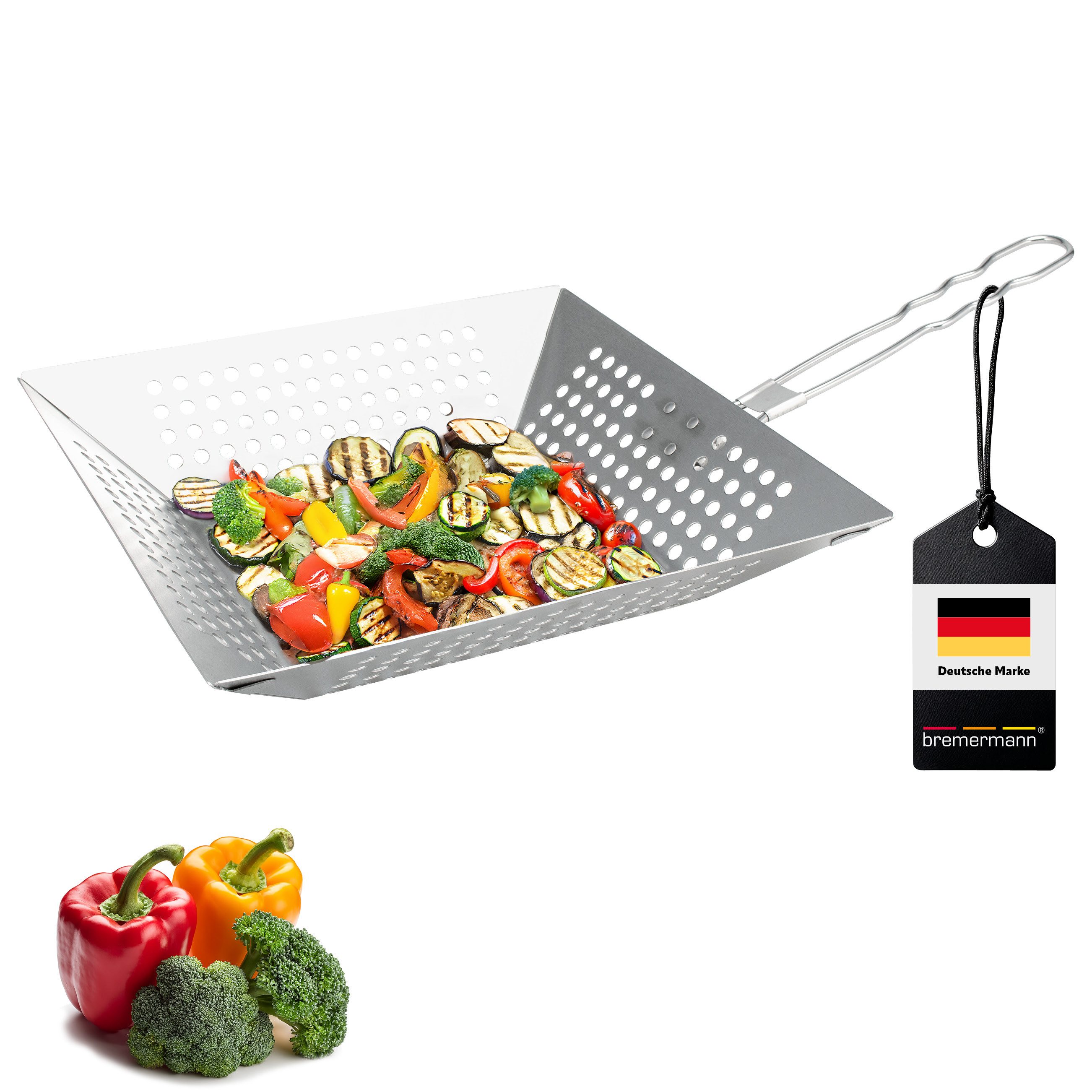 bremermann Grillpfanne Grillpfanne quadratisch // mit Klapp-Griff // Edelstahl ca. 30,5 x 6