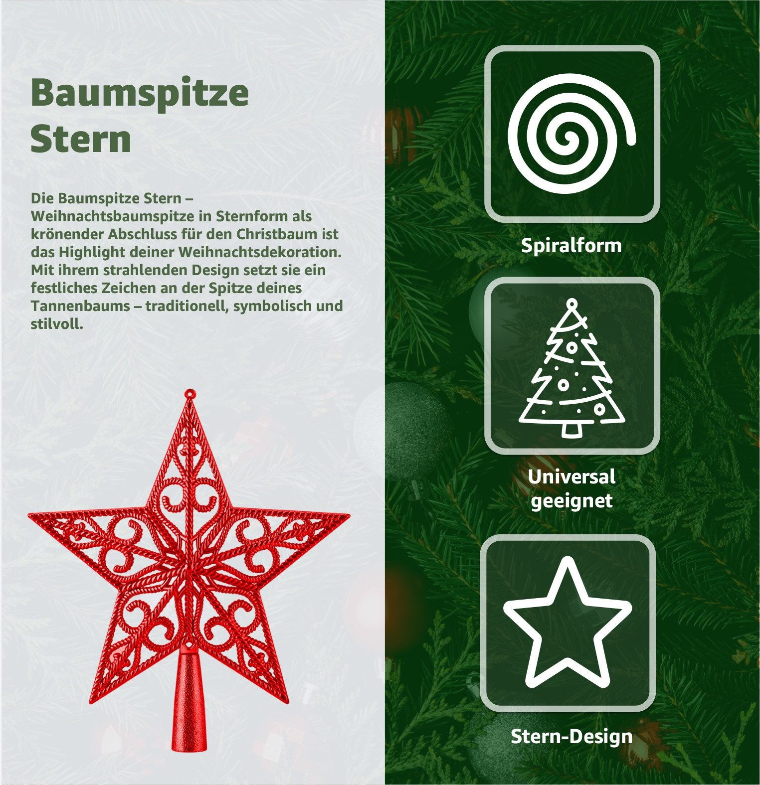 TK Gruppe Christbaumspitze Christbaumspitze zum Aufstecken in verschiedenen Formen und Farben, wiederverwendbar – Bild 2 von 5