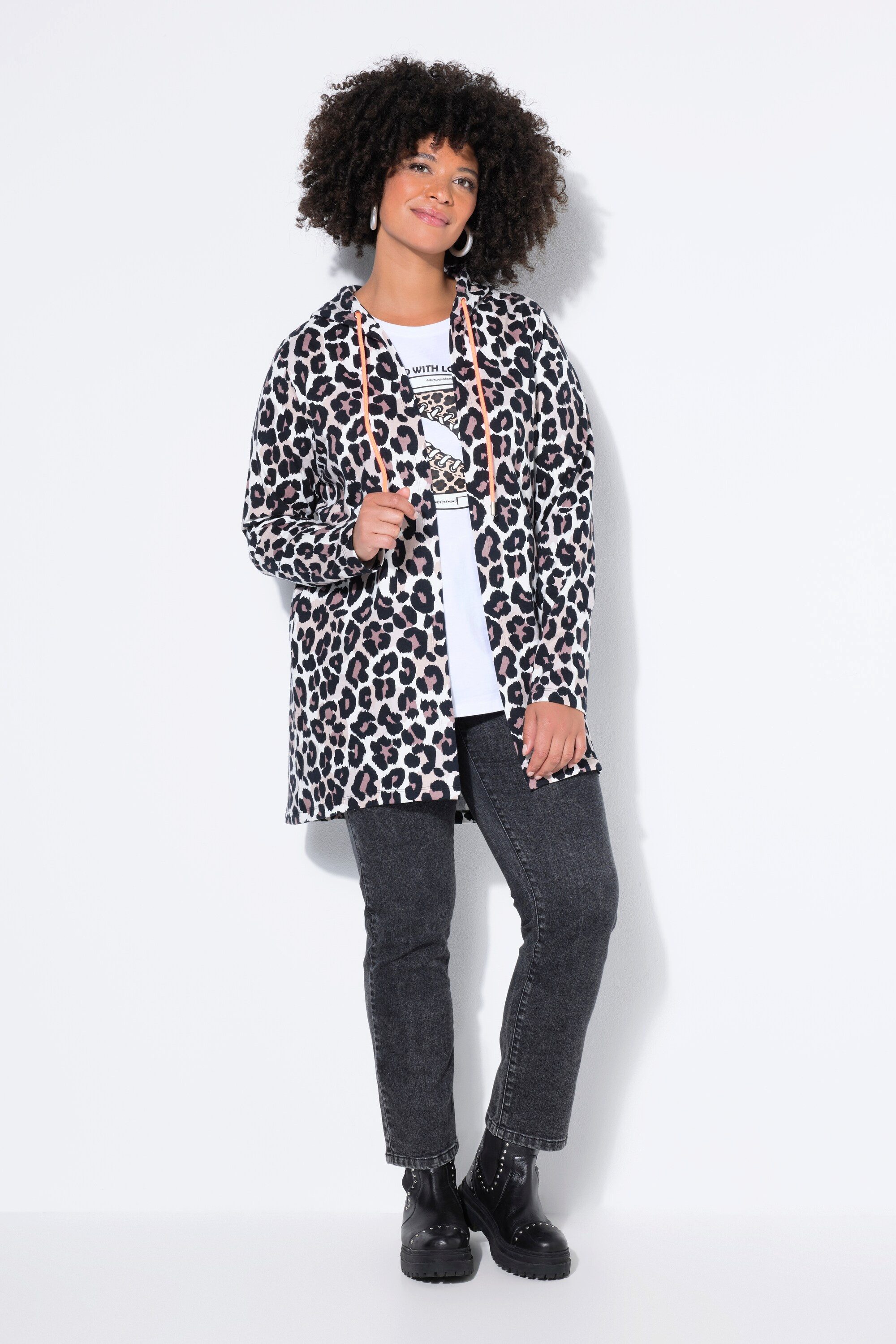 Angel of Style Sweatjacke Sweatjacke offene Passform Animal-Muster Kapuze