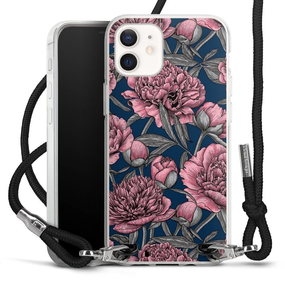 DeinDesign Handyhülle »Pfingstrose Blumen Blüte Night Peony Garden 4«,  Apple iPhone 12 mini Handykette Hülle mit Band Case zum Umhängen