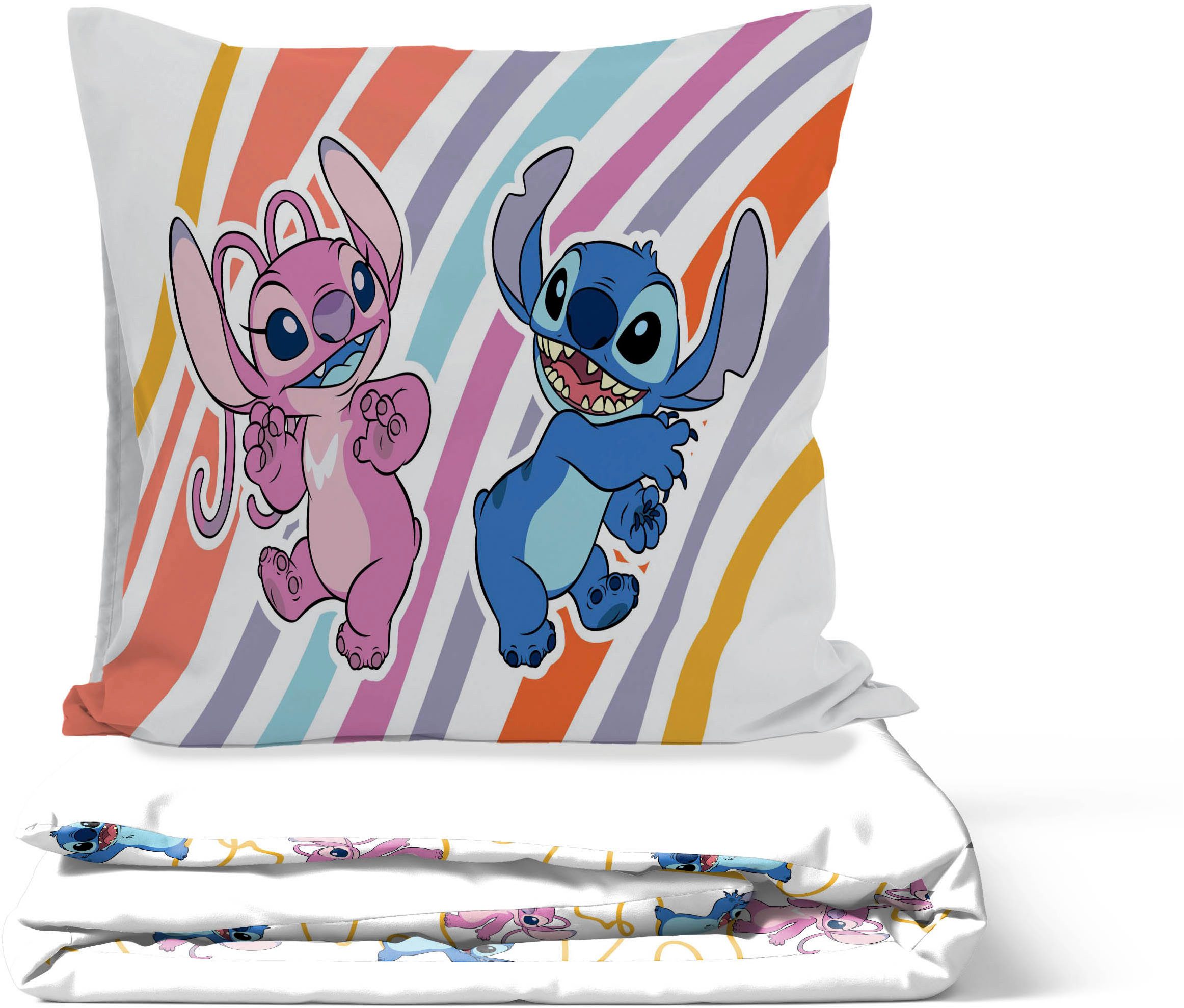 Disney Kinderbettwäsche Disney Lilo & Stitch Bettbezug-Set 135x200 cm + Kissenbezug 80x80 cm, Washed Cotton, 2 teilig, 100 % Baumwolle, maschinenwaschbar, wendbar