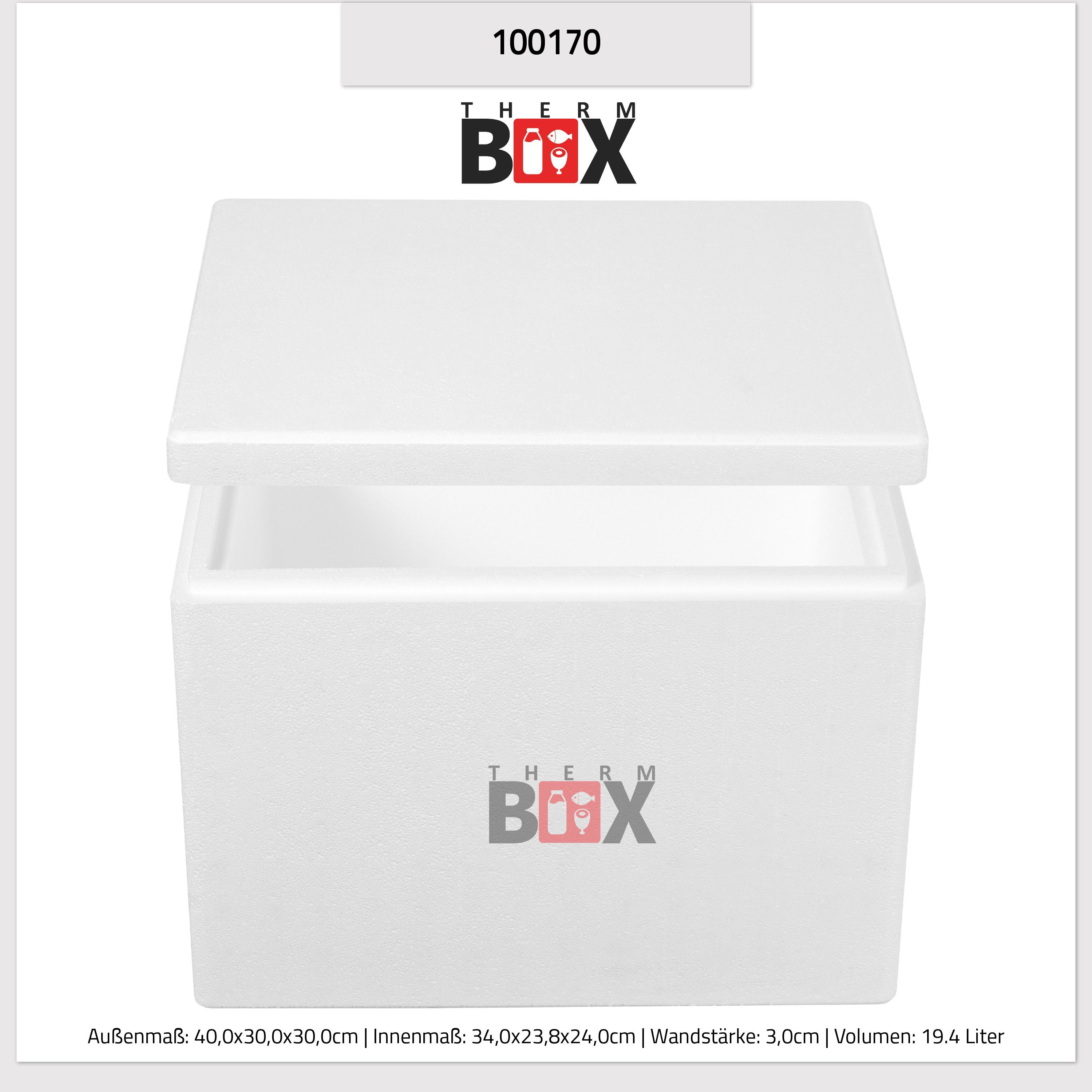 Karton), 0-tlg., 19,4L, im Kühlbox Styroporbox Isolierbox (1, 19W Box Wand: 3cm THERM-BOX Warmhaltebox 34x23x24cm Styropor-Verdichtet, Innen: Thermobox Deckel mit Wiederverwendbar Thermobehälter