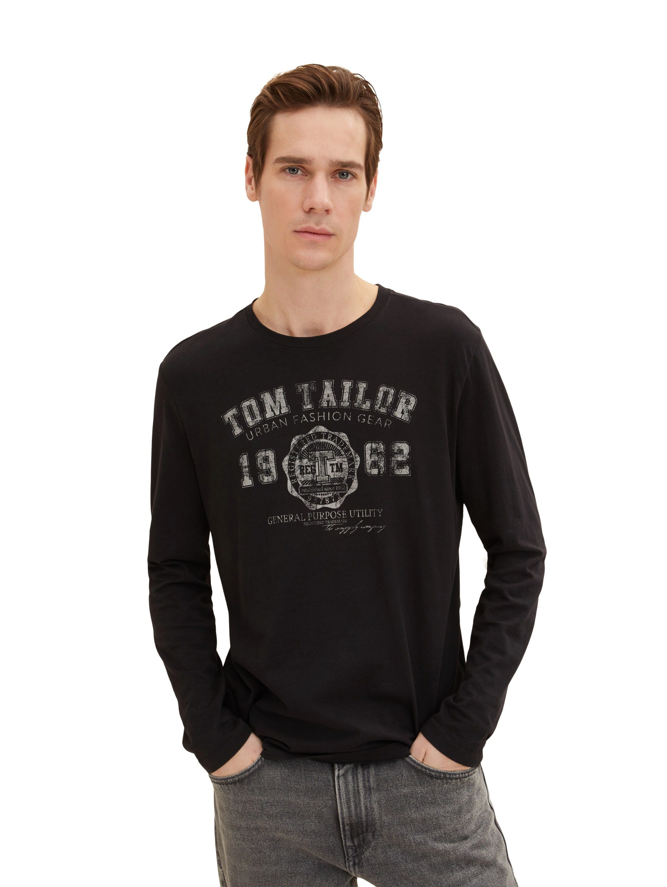 TOM TAILOR Langarmshirt (Packung, 2-tlg) 2er Pack / mit Logo Print