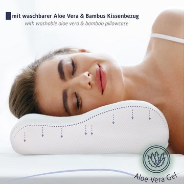 Nackenstützkissen Sandwich Kissen, Höhenverstellbares Kopfkissen, Visco Memory Foam, Komfortec, Bezug: 100% Mikrofaser, Rückenschläfer Seitenschläfer Bauchschläfer, Orthopädisches Kissen mit waschbarer Aloe Vera & Bambus Kissenbezug