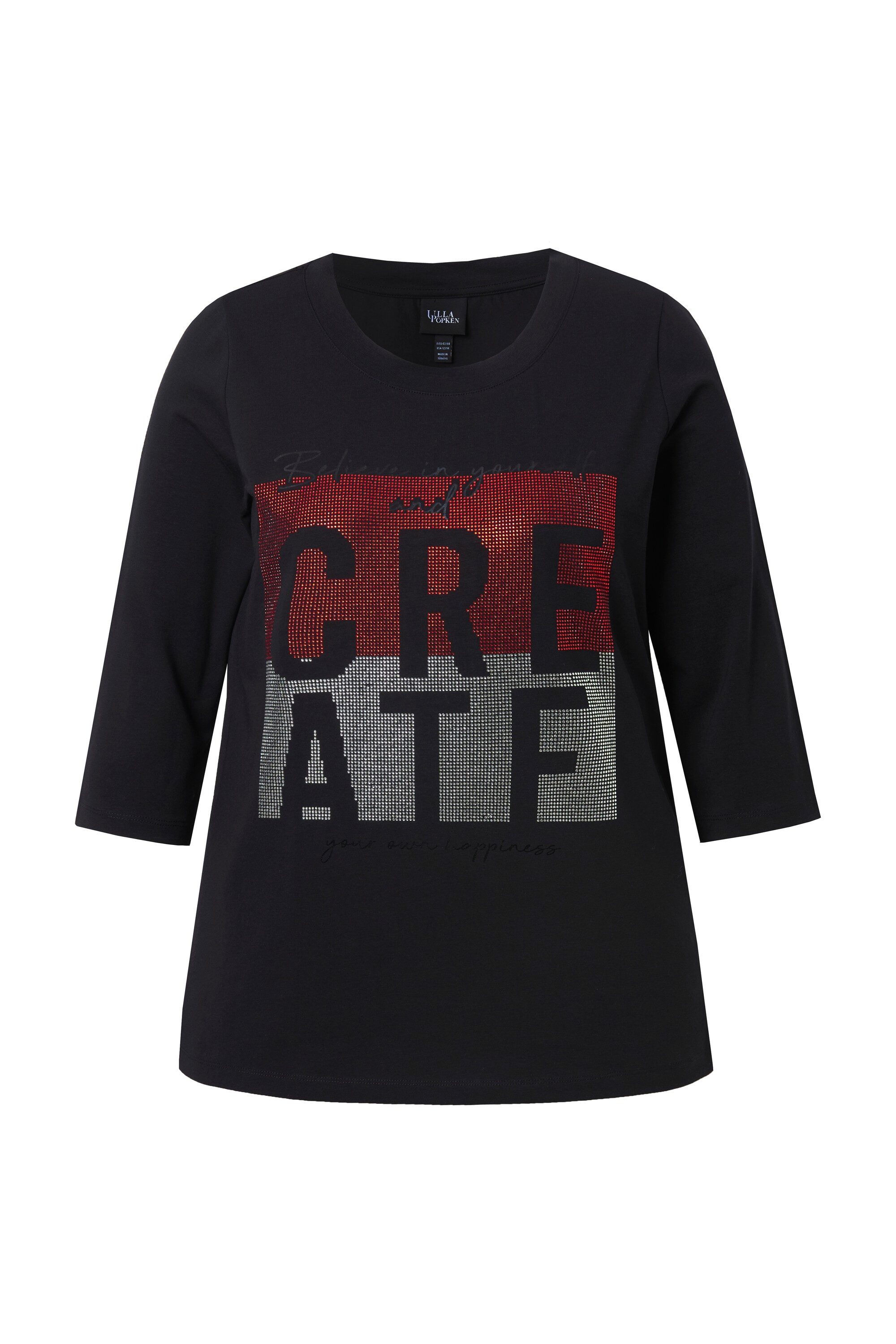 Ulla Popken T-Shirt T-Shirt Schriftmotiv Rundhals Stehkragen 3/4-Arm günstig online kaufen