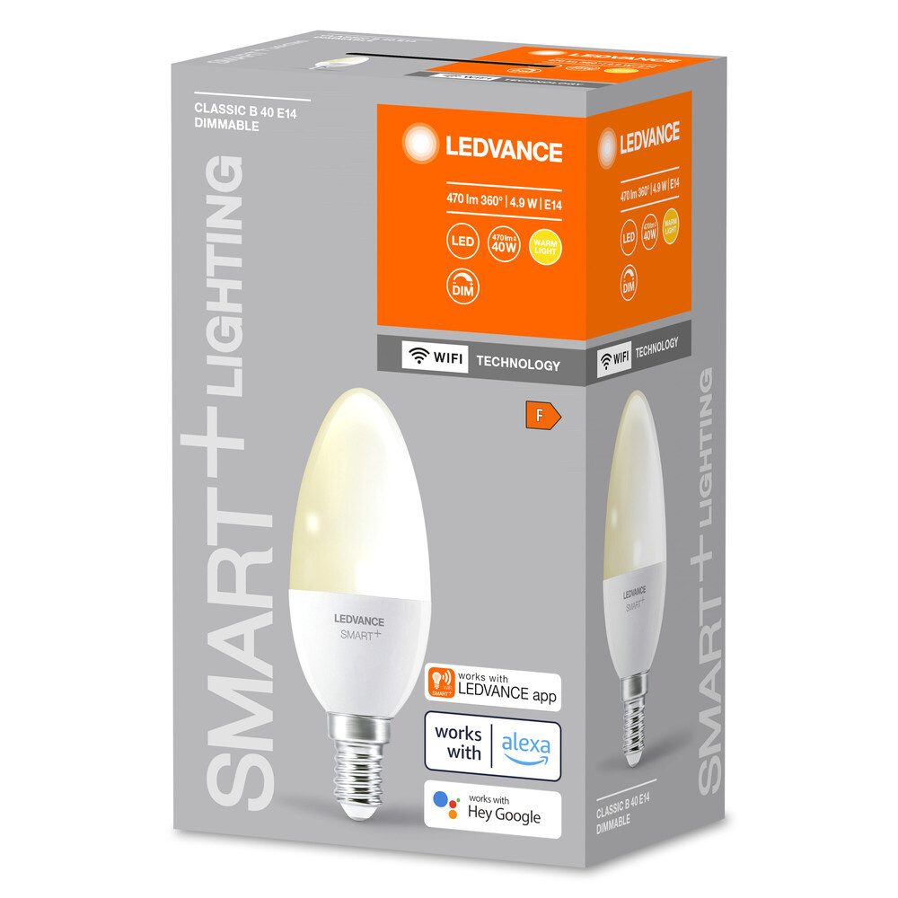 Ledvance LED-Leuchtmittel E14, 4,9W, 2700K, 470lm, Kerze, warmweiß, E14, warmweiß