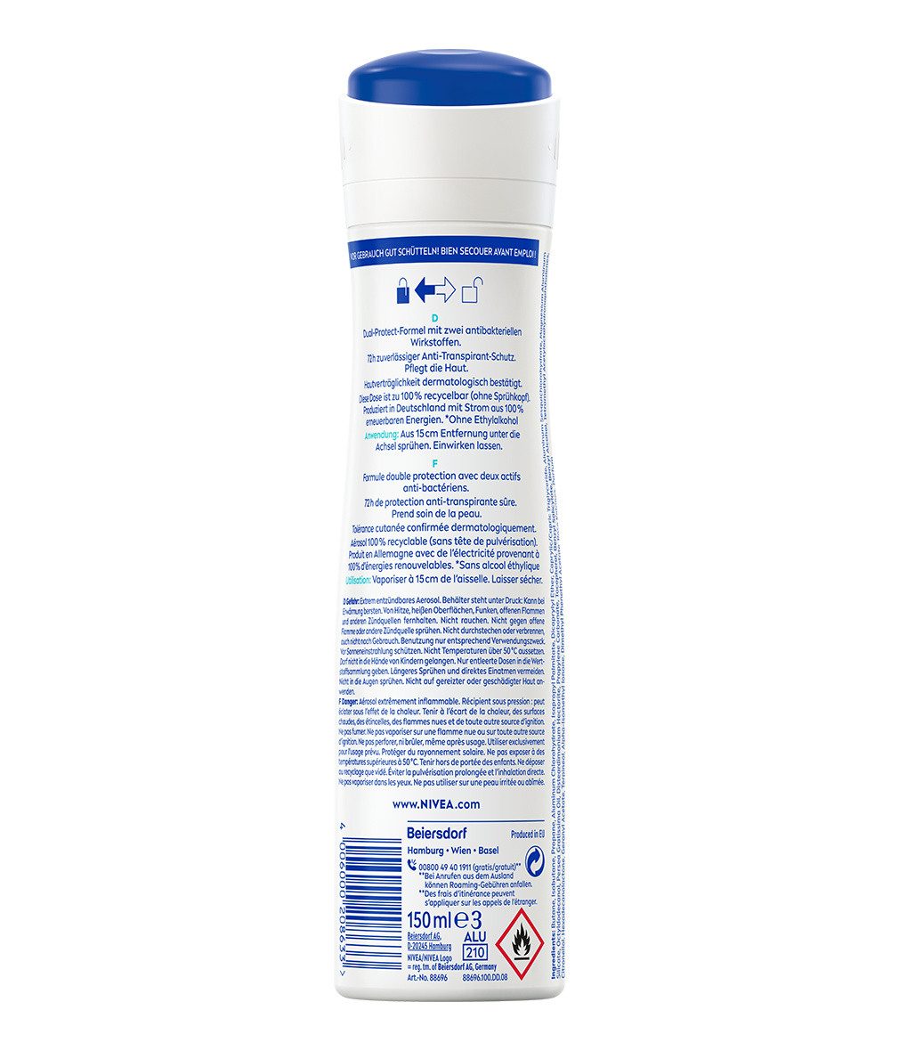 Nivea Deo-Spray Deodorant Dry Active Deospray 6 x 150ml, 6-tlg., Zuverlässiger Deo Schutz beim Sport
