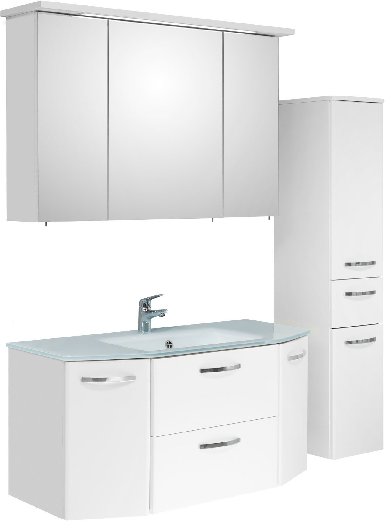 Saphir Badmöbel-Set Quickset 326, 4-teilig, mit Glaswaschtisch, (4-St), Badezimmer-Set mit Midischrank in Weiß Glanz