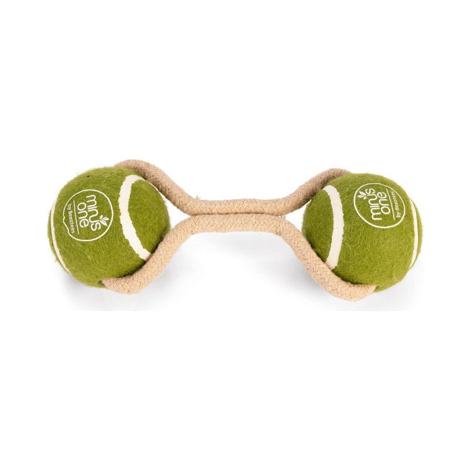 Beeztees One Tennisball Bälle Spielball Minus mit Seil 2 Hundespielzeug grün-beige