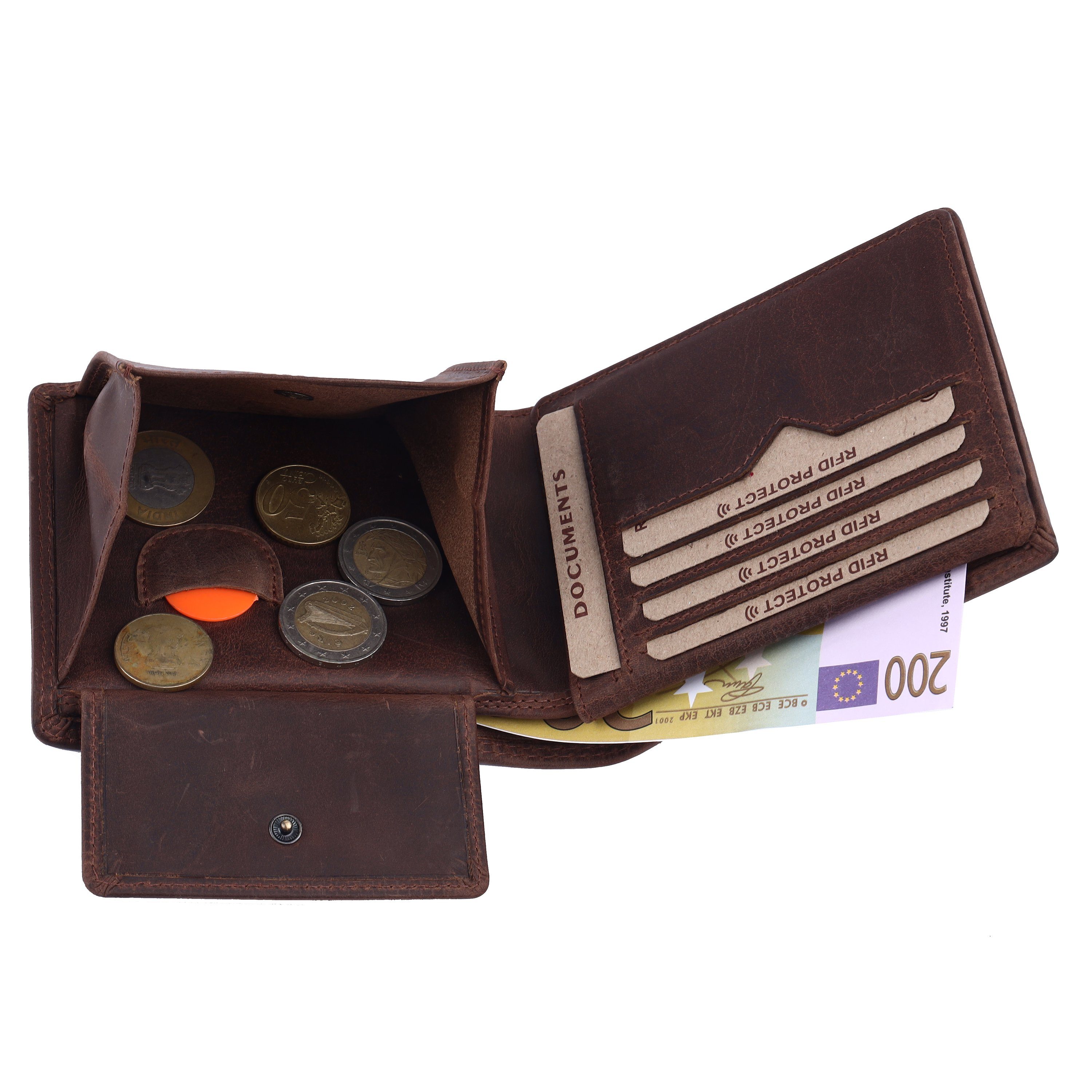 braune für Geschenkbox mit Vintage Leder aus & Mercano RFID-Schutz Herren, inkl. Doppelnaht, Geldbörse 100%