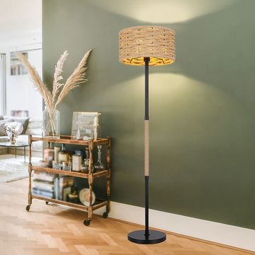 etc-shop Stehlampe, Leuchtmittel nicht inklusive, Stehleuchte Stehlampe Wohnzimmerlampe schwarz Boho Hanfseil H 147 cm