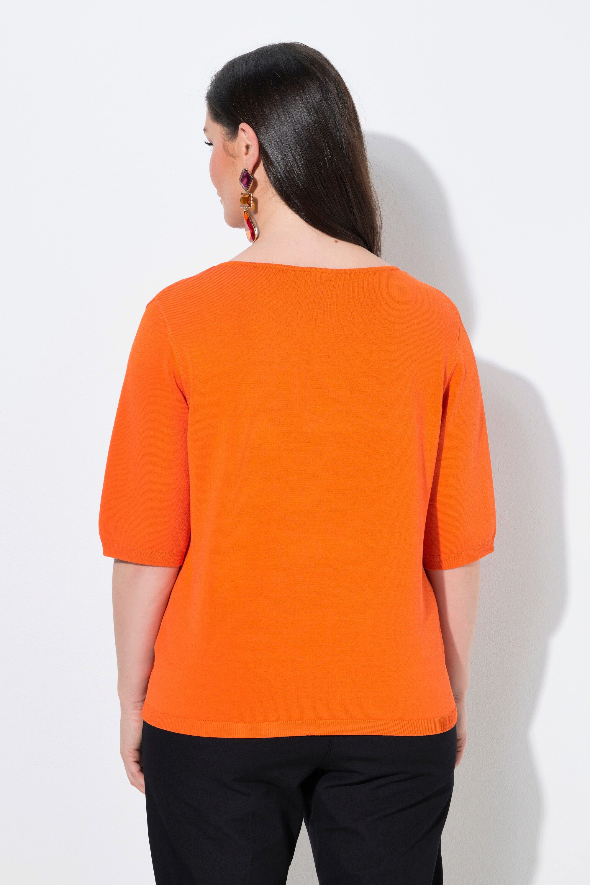 Ulla Popken Strickpullover Pullover elastischer Saum V-Ausschnitt Halbarm