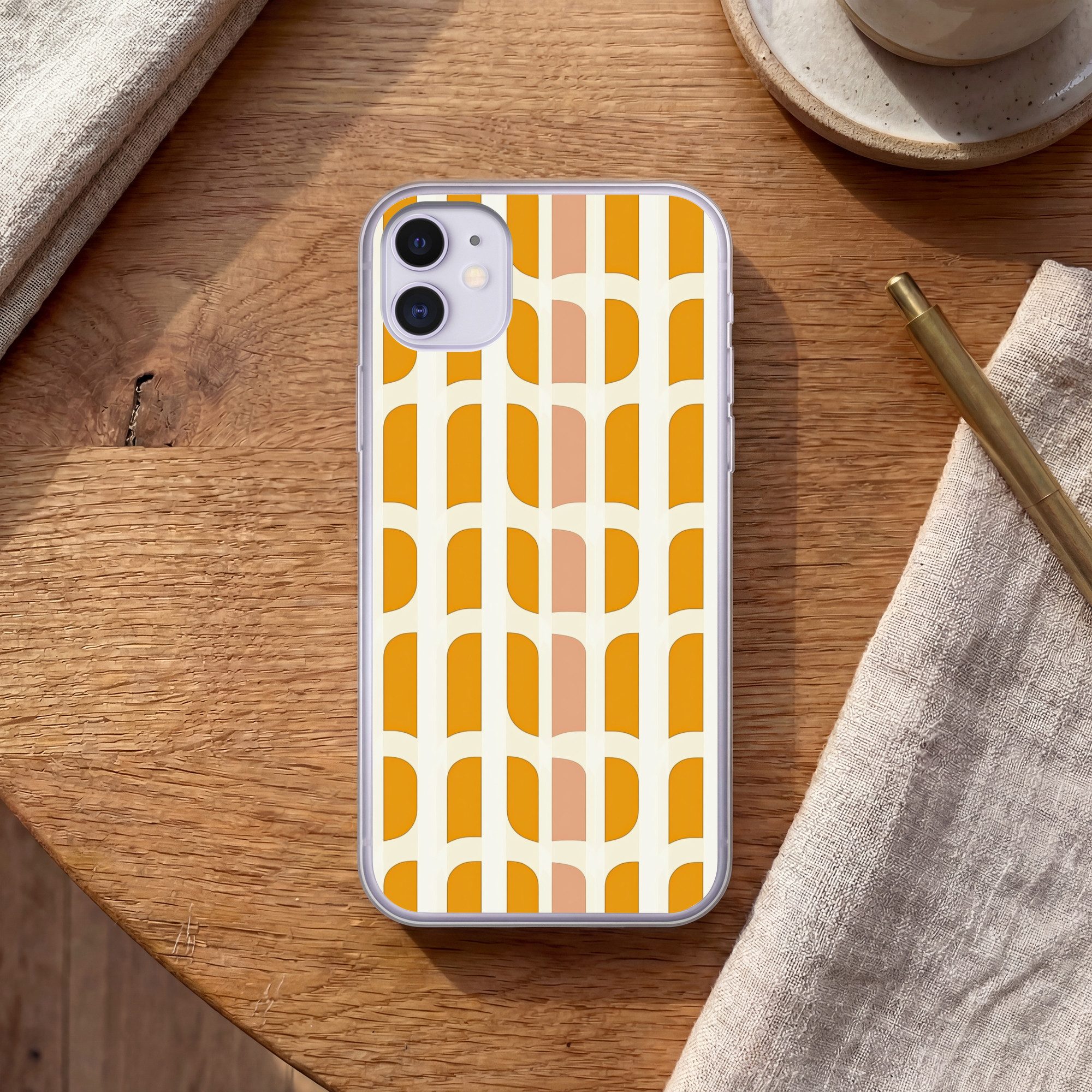 MuchoWow Handyhülle für Apple iPhone 11 Geometrisch - Muster - Gelb - Rosa, Smartphone-Bumper, Print, Handy Schutzhülle Dünn