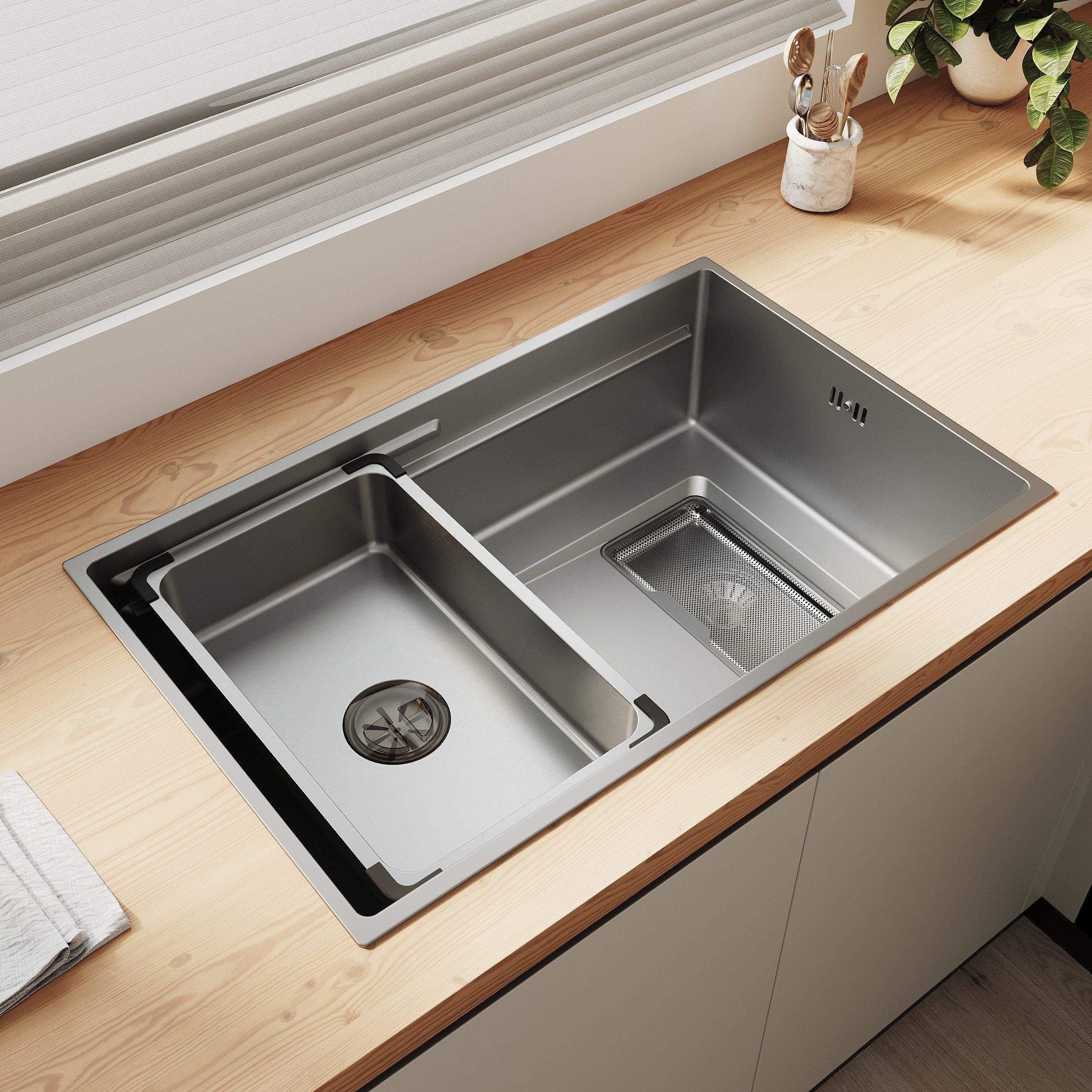 SONNI Küchenspüle Spülbecken 304 Edelstahl 70 x 45 cm Küchenspüle, Einbauspüle, Schmaler Rand, 70/22.4 cm