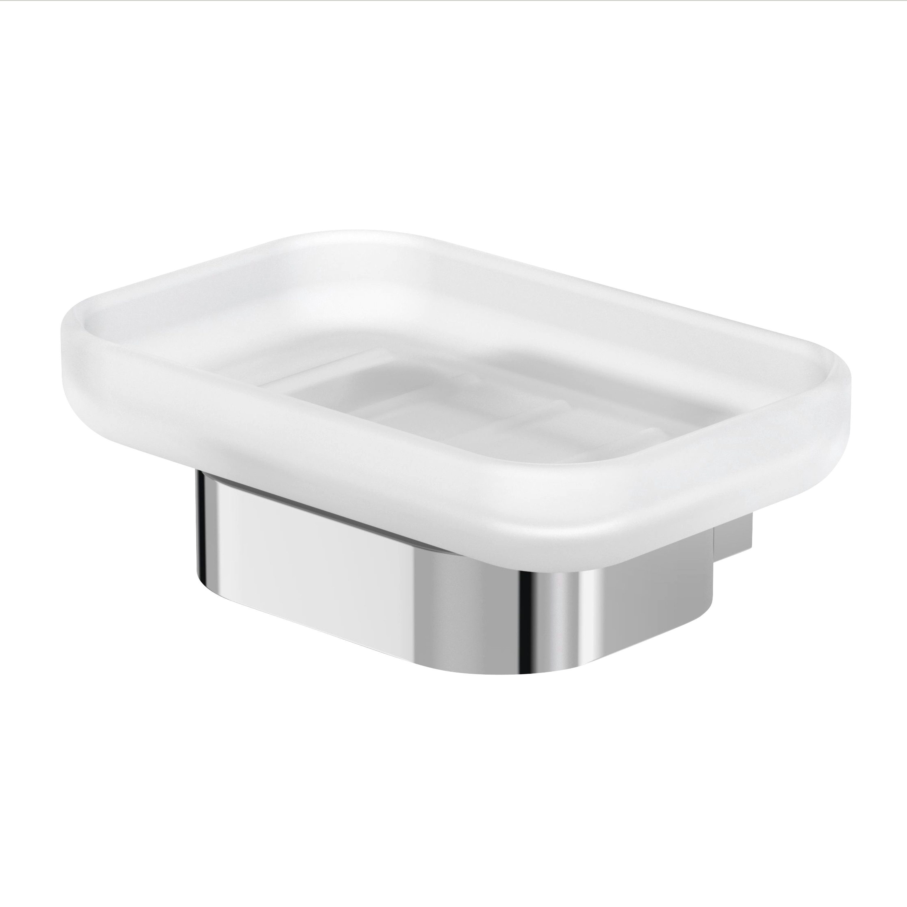 Lenz Seifenschale AURA Milchglas Chrom zum bohren, einfache Wandmontage, einfache Wandmontage