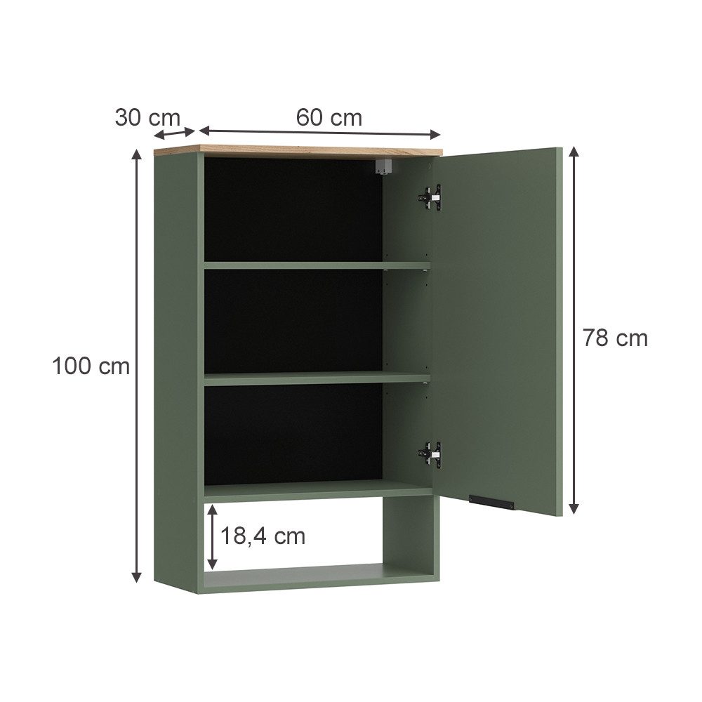 Vicco Bücherregal Wido, Grün/Sonoma, 60 x 100 cm mit Tür, 1-tlg. günstig online kaufen