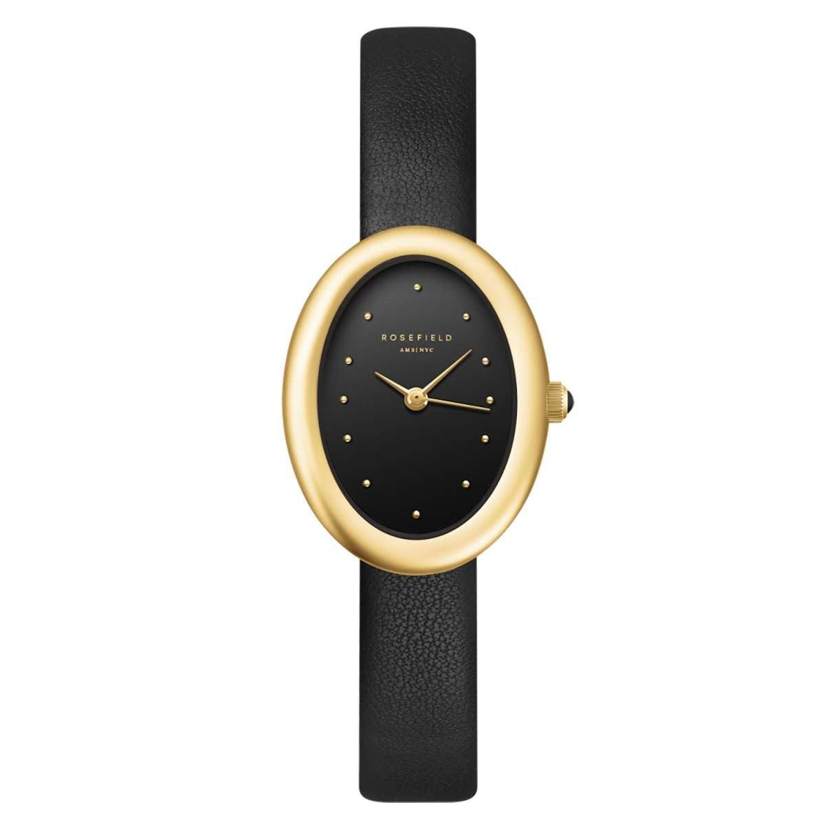 ROSEFIELD Quarzuhr OVBGLG-OV18, Damenuhr Oval Schwarz/Goldfarben