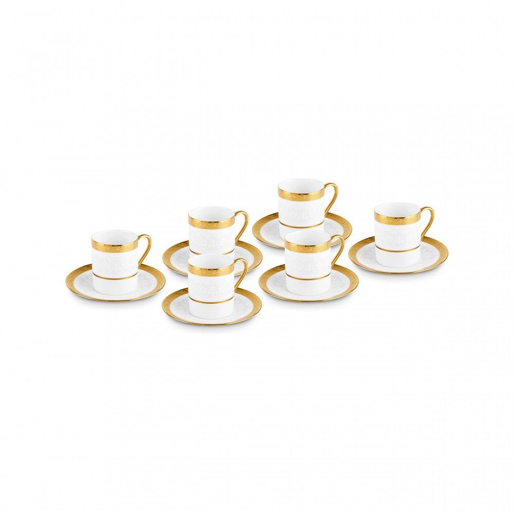 Karaca Kaffeeservice Karaca Royal Bone Victoria Kaffeetasse mit Untertasse Set für 6, Gold