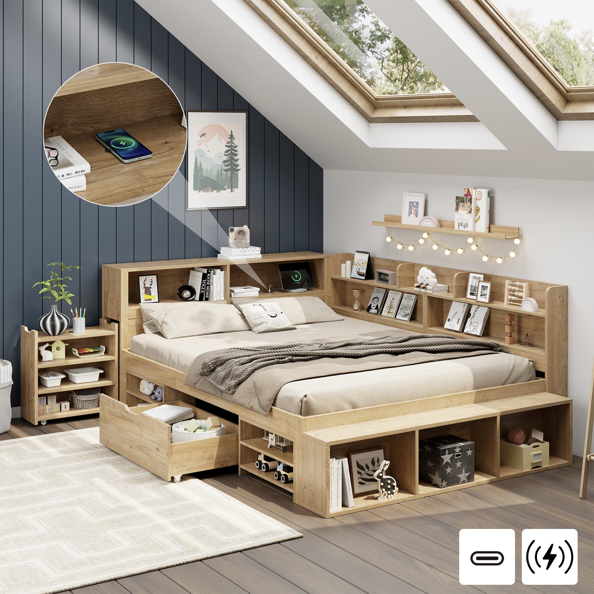 BlingBin Kinderbett Einzelbett, Multifunktionales Kinderbett, Stauraumbett, günstig online kaufen