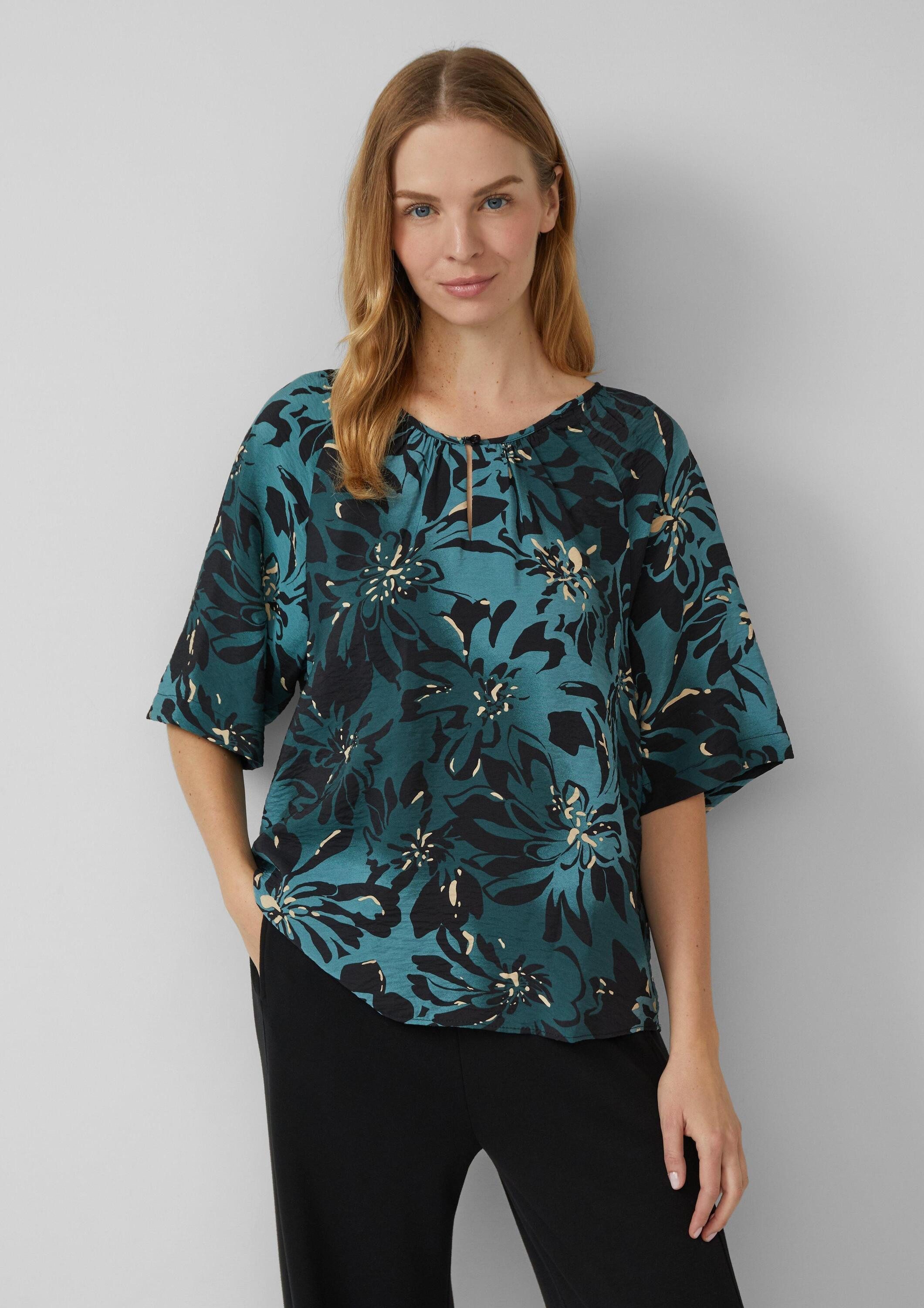 s.Oliver Kurzarmbluse Bluse Strukturierte Bluse aus Viskosemix mit Raffung günstig online kaufen