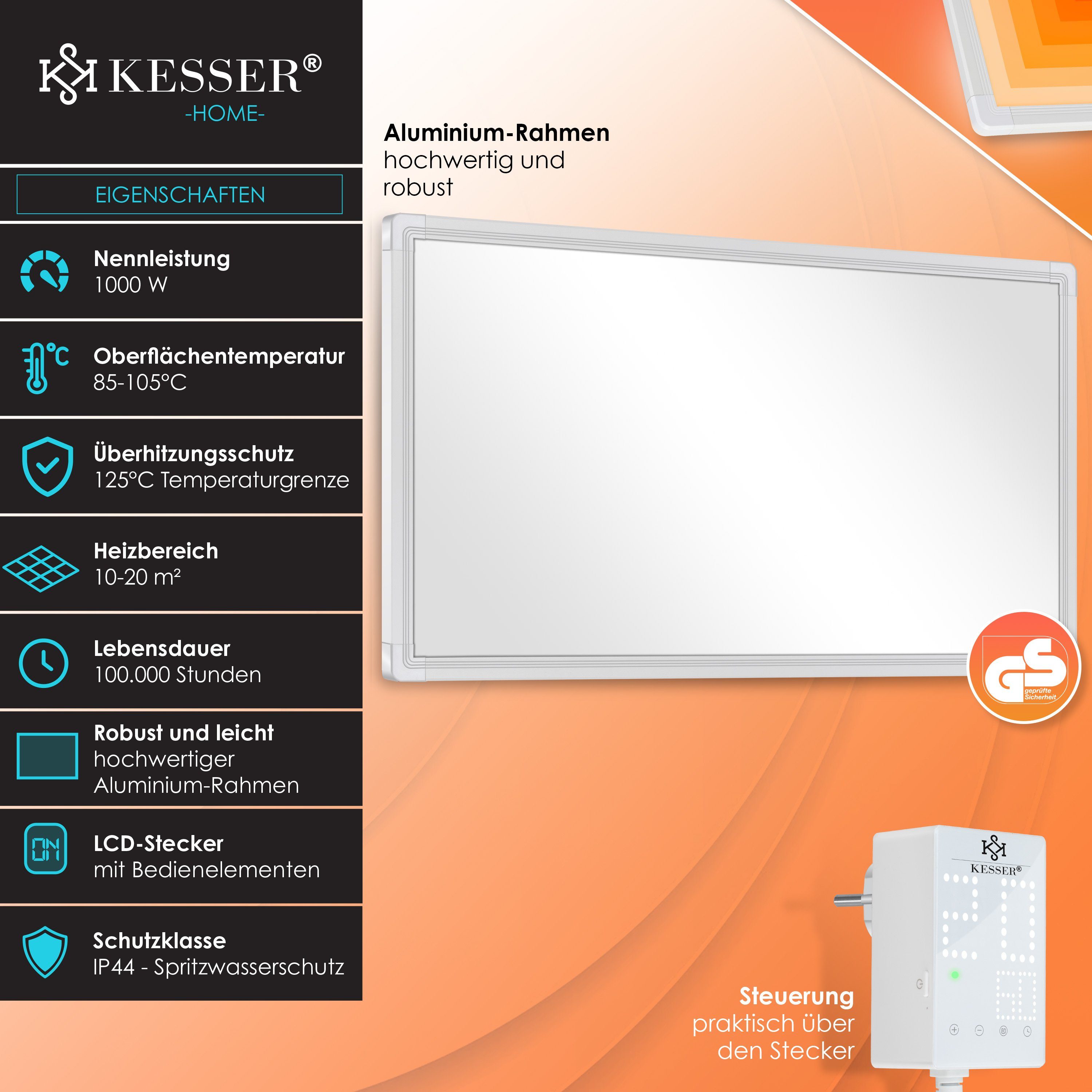KESSER Infrarotheizung, Infrarotheizung Thermostat Infrarotheizkörper Elektroheizung