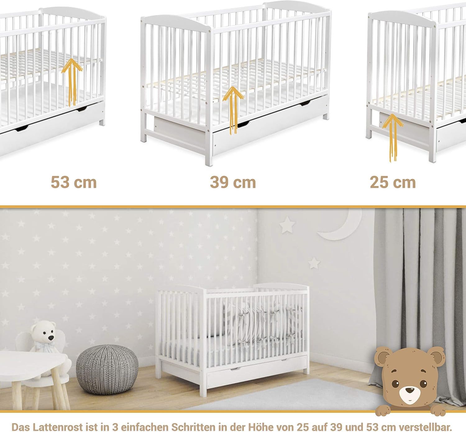 Moltico Babybett Kinderbett Babybett 60x120 cm günstig online kaufen
