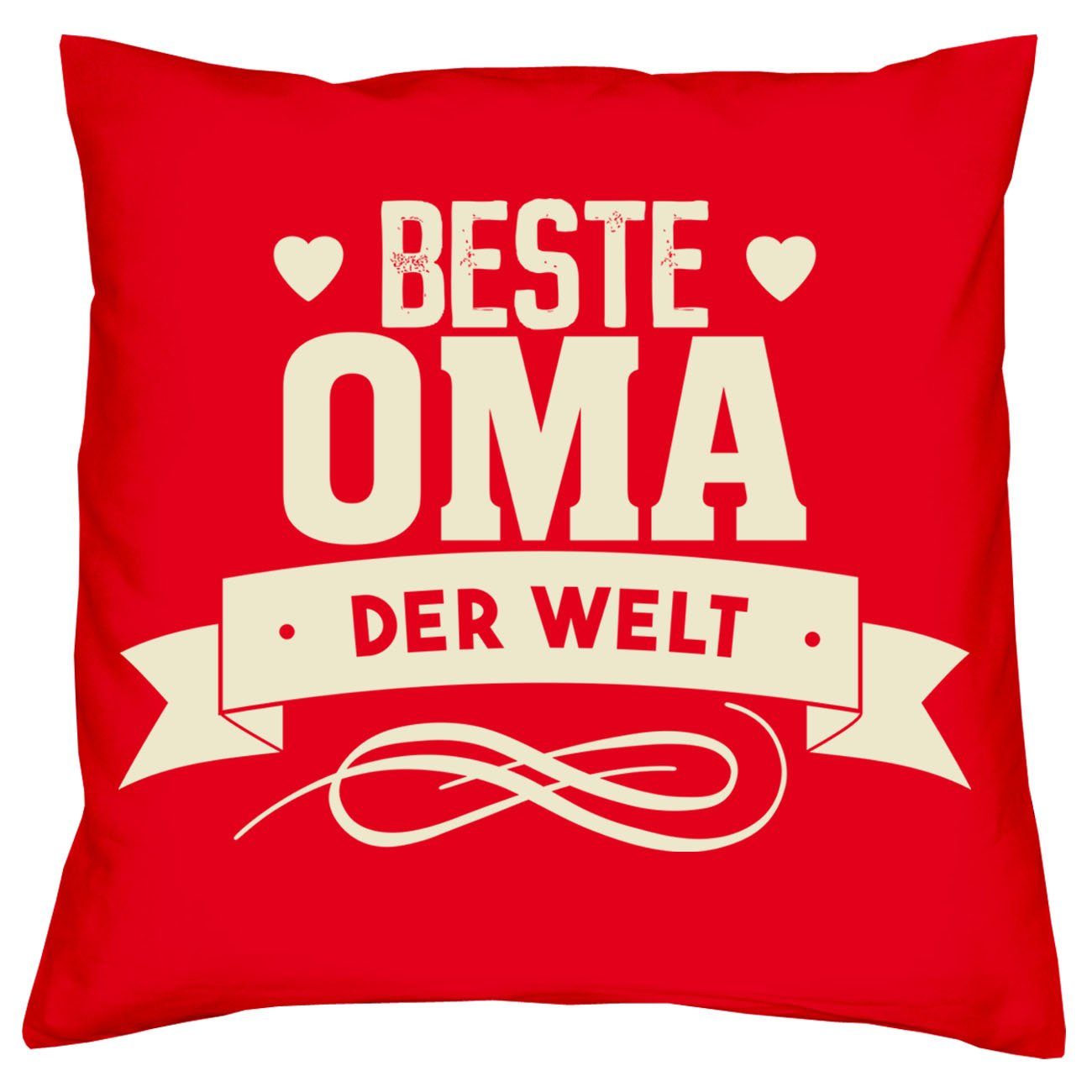 Soreso® Dekokissen Kissen Beste Oma der Welt & Urkunde, Geschenkidee Weihnachtsgeschenk rot