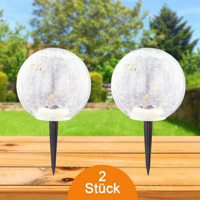 bmf-versand LED Solarleuchte Solarleuchte Garten 2er Set Kugel Glas Solarlampe Außen Außenleuchte, Solarkugel, Kugelleuchte, LED fest integriert, Warmweiß, Gartenbeleuchtung, Außenbeleuchtung, Dekoleuchte, Dekolampe, Glaskugel