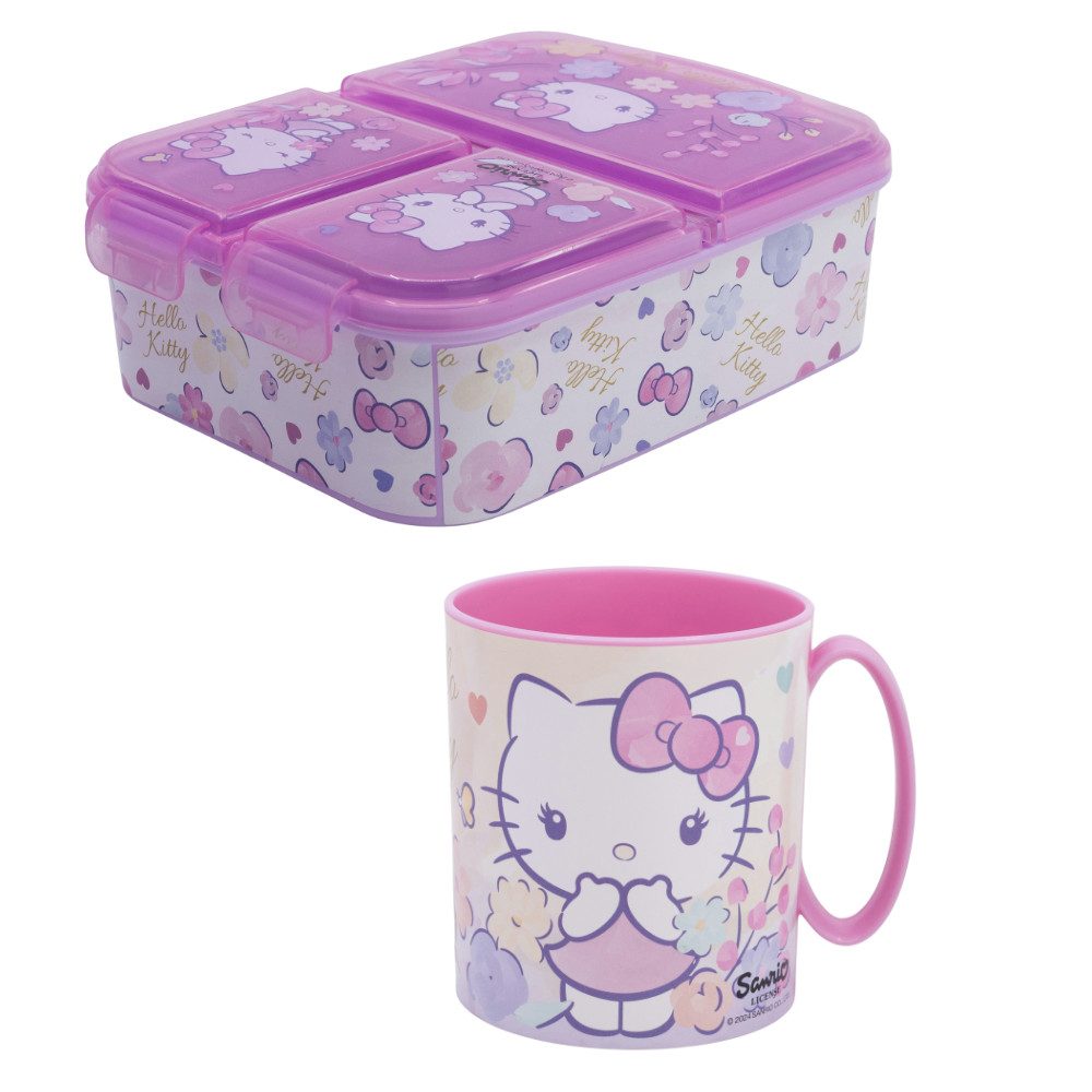 Hello Kitty Lunchbox Hello Kitty 2 tlg. Lunch Set Brotdose mit 3 Kammern, BPA-Frei, (2-tlg), Trinkbecher 350 ml