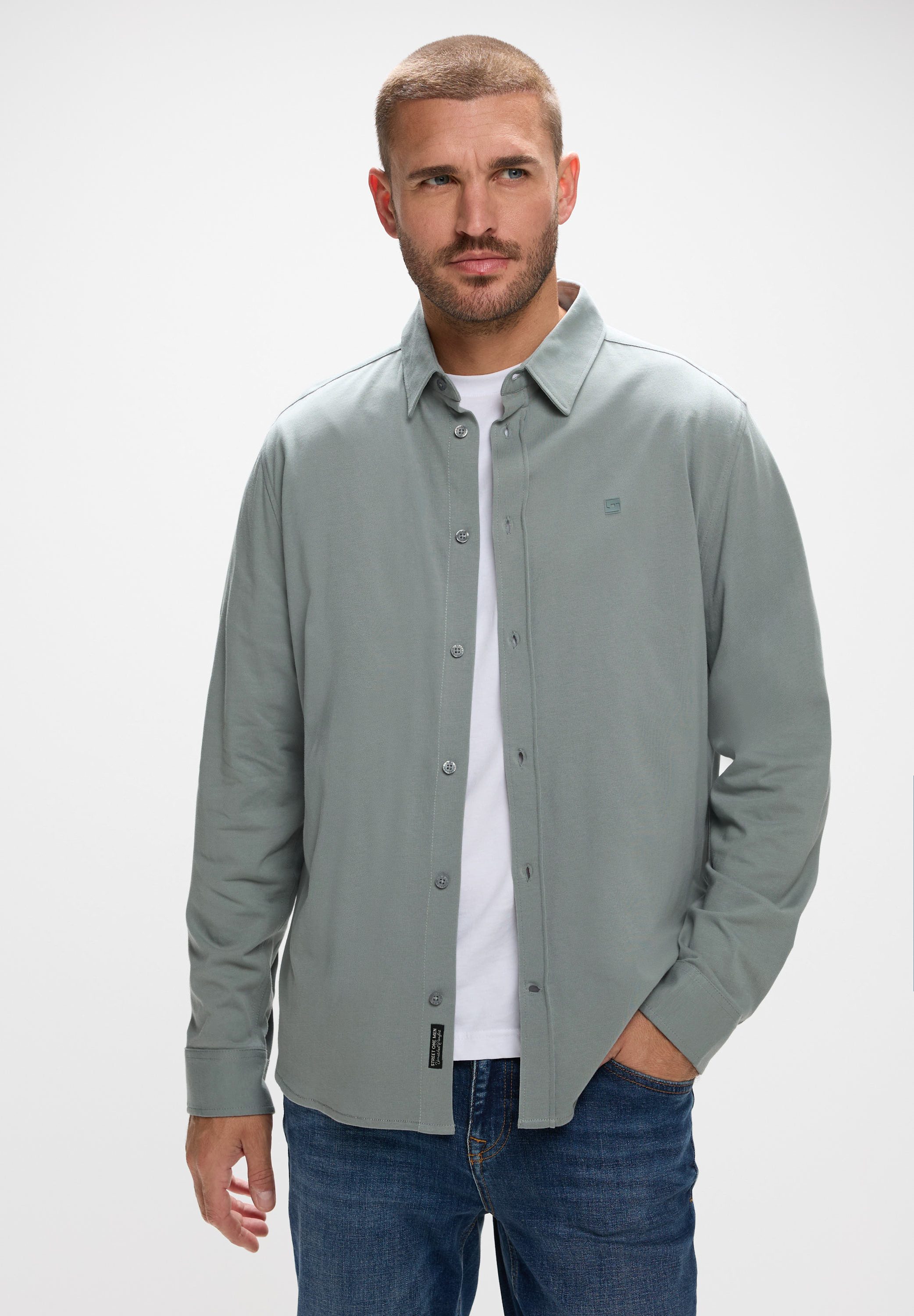 STREET ONE MEN Langarmhemd aus reiner Baumwolle