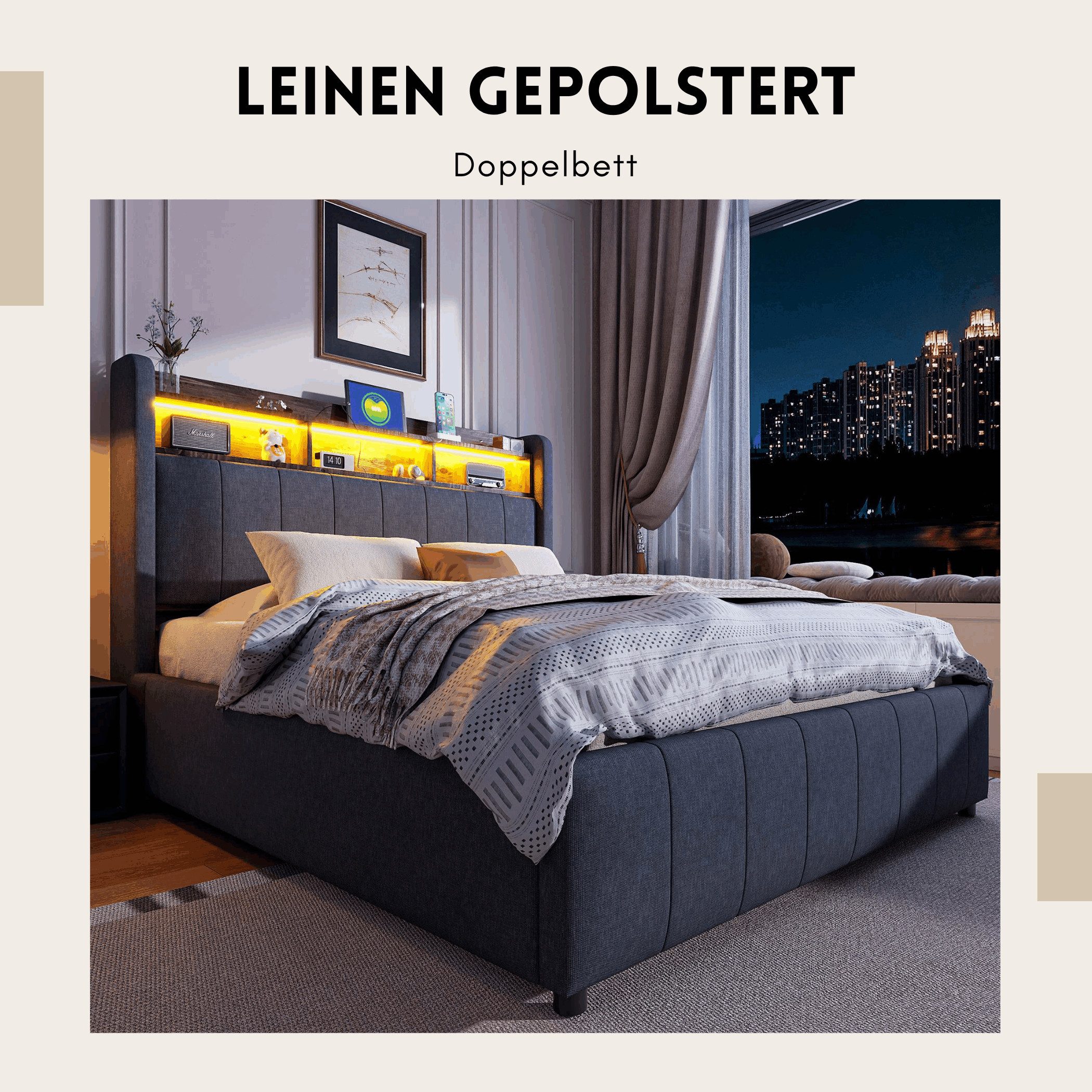 SeedWave Polsterbett LED Hydraulisches Stauraumbett Leinenstoff günstig online kaufen