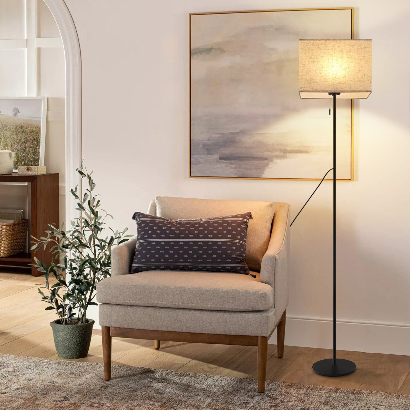 Nettlife LED Stehlampe Dimmbar Vintage Beige Lampenschirm 151CM Stehleuchte günstig online kaufen