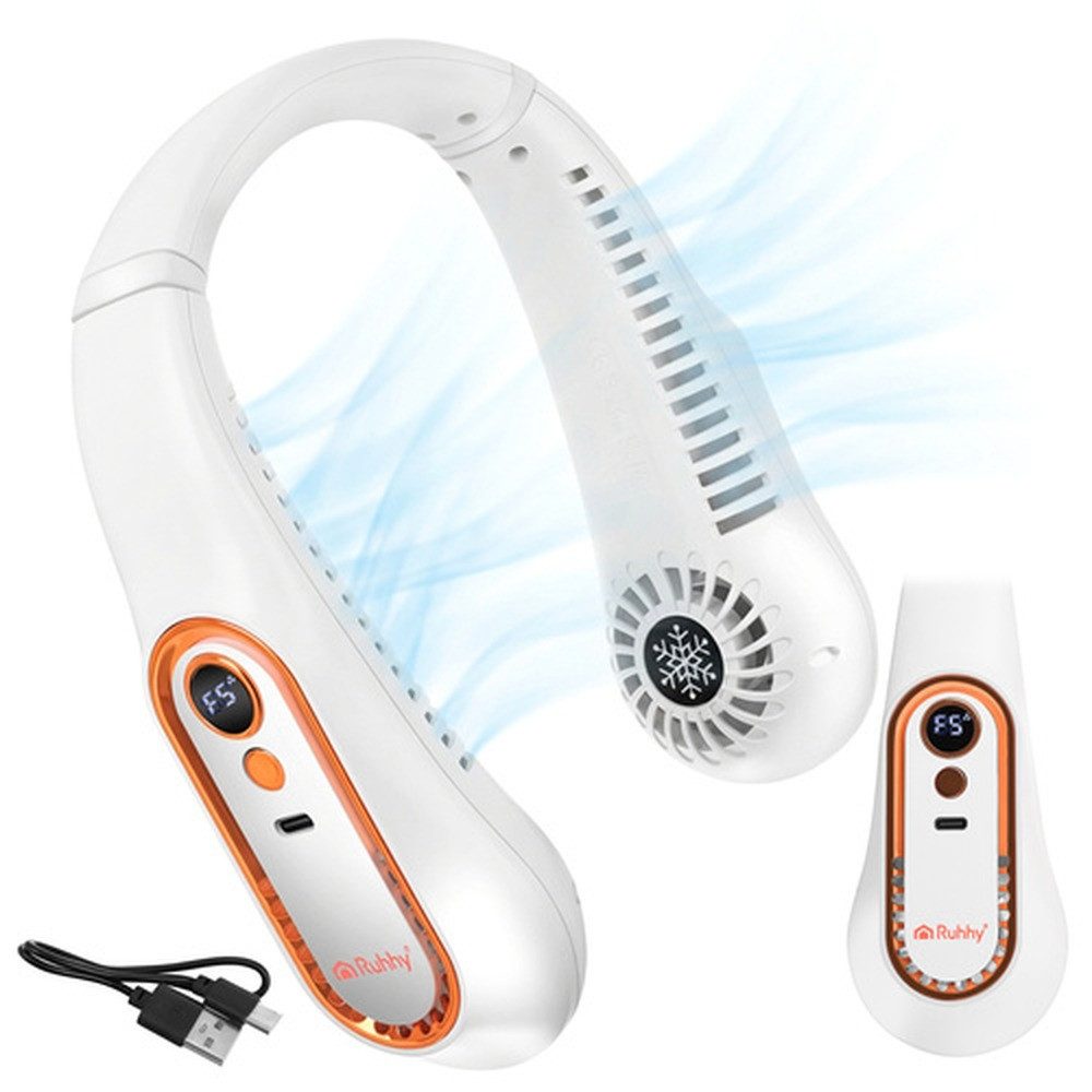 Ruhhy Akku-Ventilator Nackenventilator LED Mini-Ventilator, kabelloser Betrieb mit integriertem Akku und LED-Anzeige