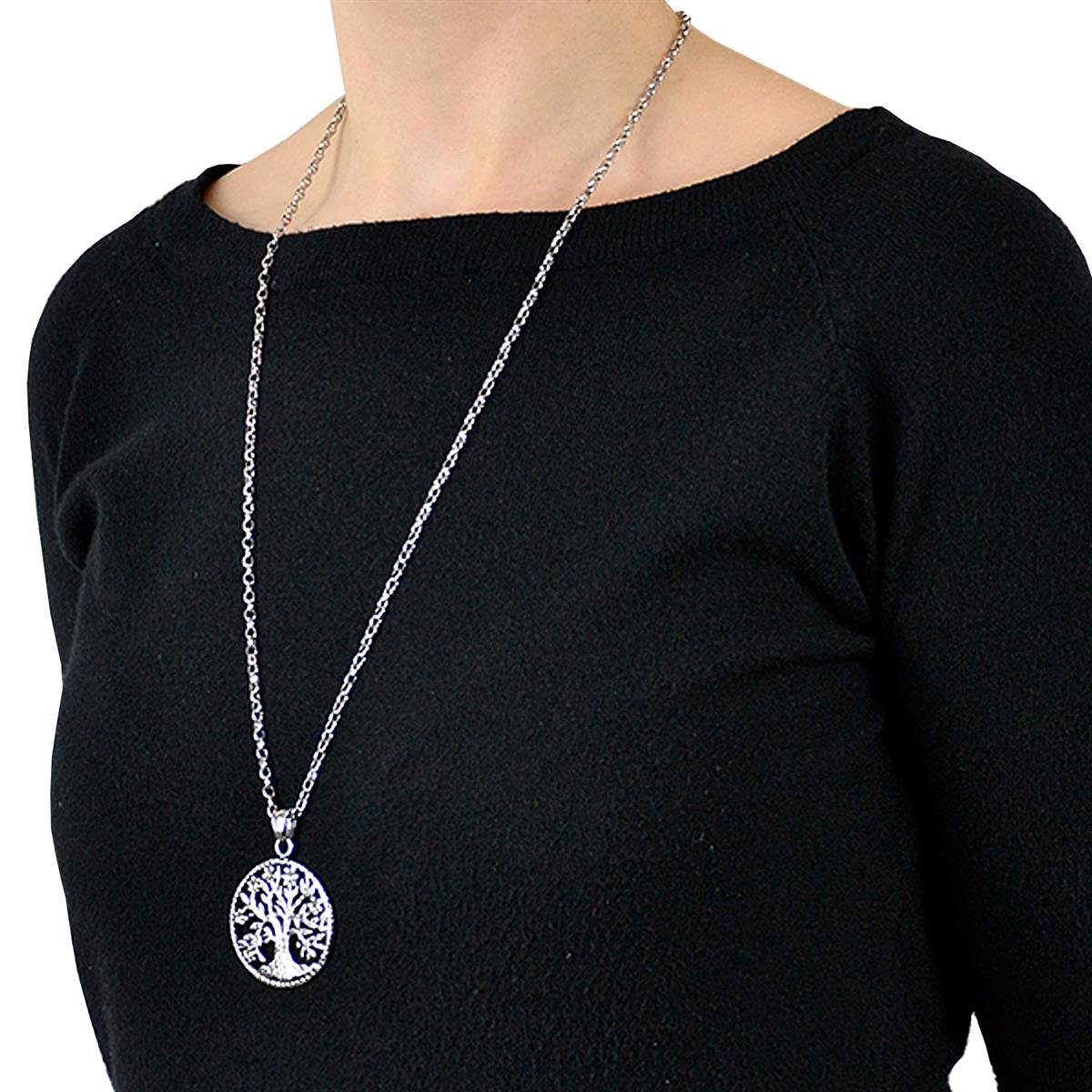 Morella Kette mit Anhänger Halskette 70 cm mit Anhänger (1-tlg., Kette mit Anhänger inkl. Samtbeutel), Silberne Kette mit Lebensbaum, im Samtbeutel – Bild 4 von 5