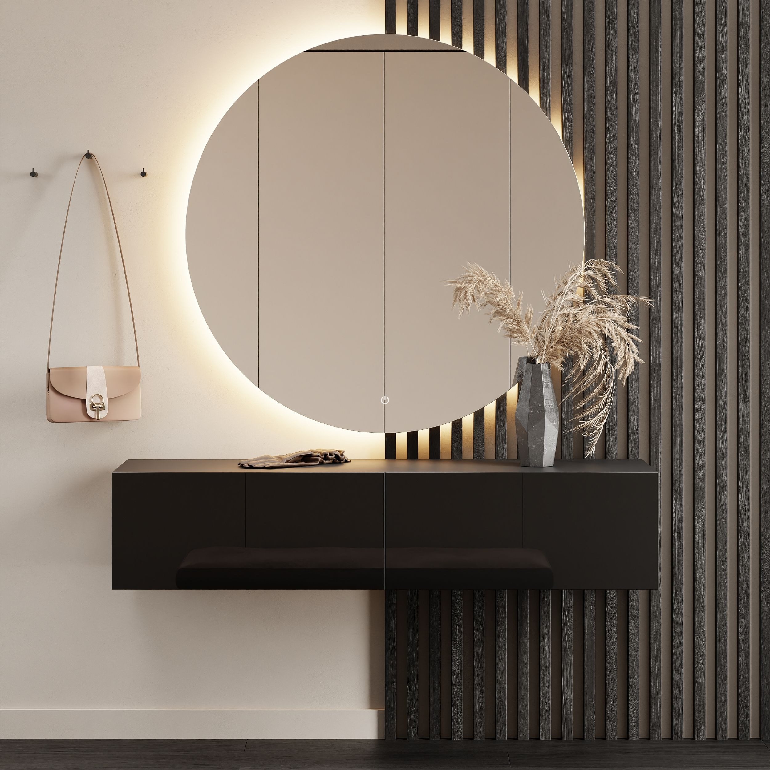 Planetmöbel Garderobenschrank Kompaktgarderobe Wandschrank 140 cm (schmaler Flurschrank mit Stauraum, 1-St., Flurgarderobe mit Soft-Open Funktion) Flurkommode vielseitig kombinierbar