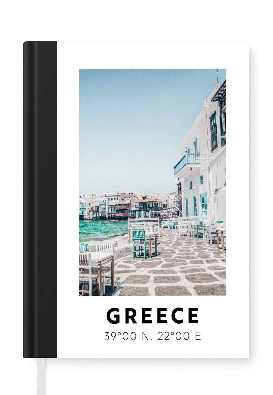 MuchoWow Notizbuch Griechenland - Meer - Blau - Terrasse, Journal, Merkzettel, Tagebuch, Notizheft, A5, 98 Seiten, Haushaltsbuch