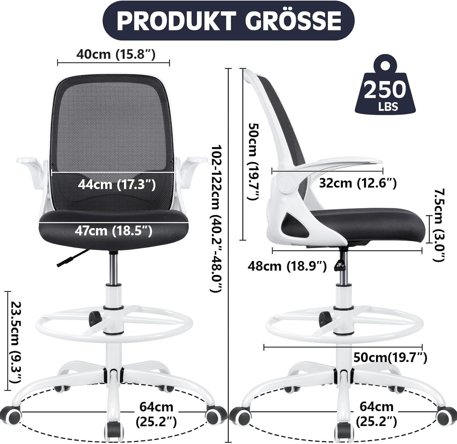 mit Bürostuhl Schreibtischstuhl Armlehnen KERDOM klappbaren mit verstellbarem Bürostuhl (Bürostuhl Schreibtischstuhl ergonomisch: Sitz), Ergonomisch,