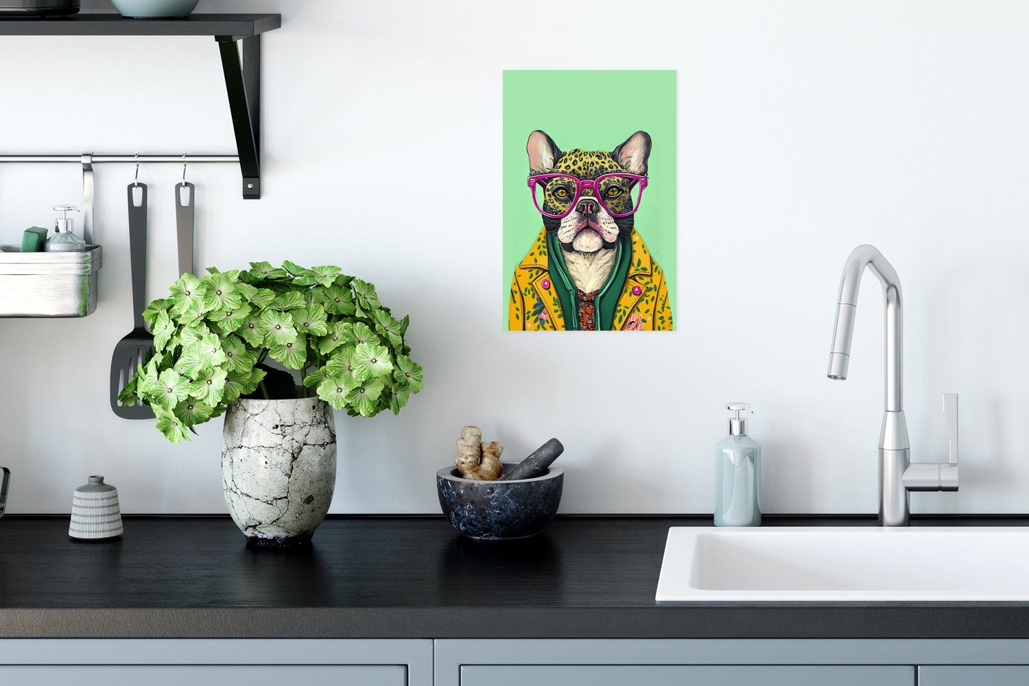 - - Brille, Hund Rahmen Tiere Wohnzimmer, Poster Hippie für Wandposter Ohne MuchoWow (1 Poster, Wandbild, - St),
