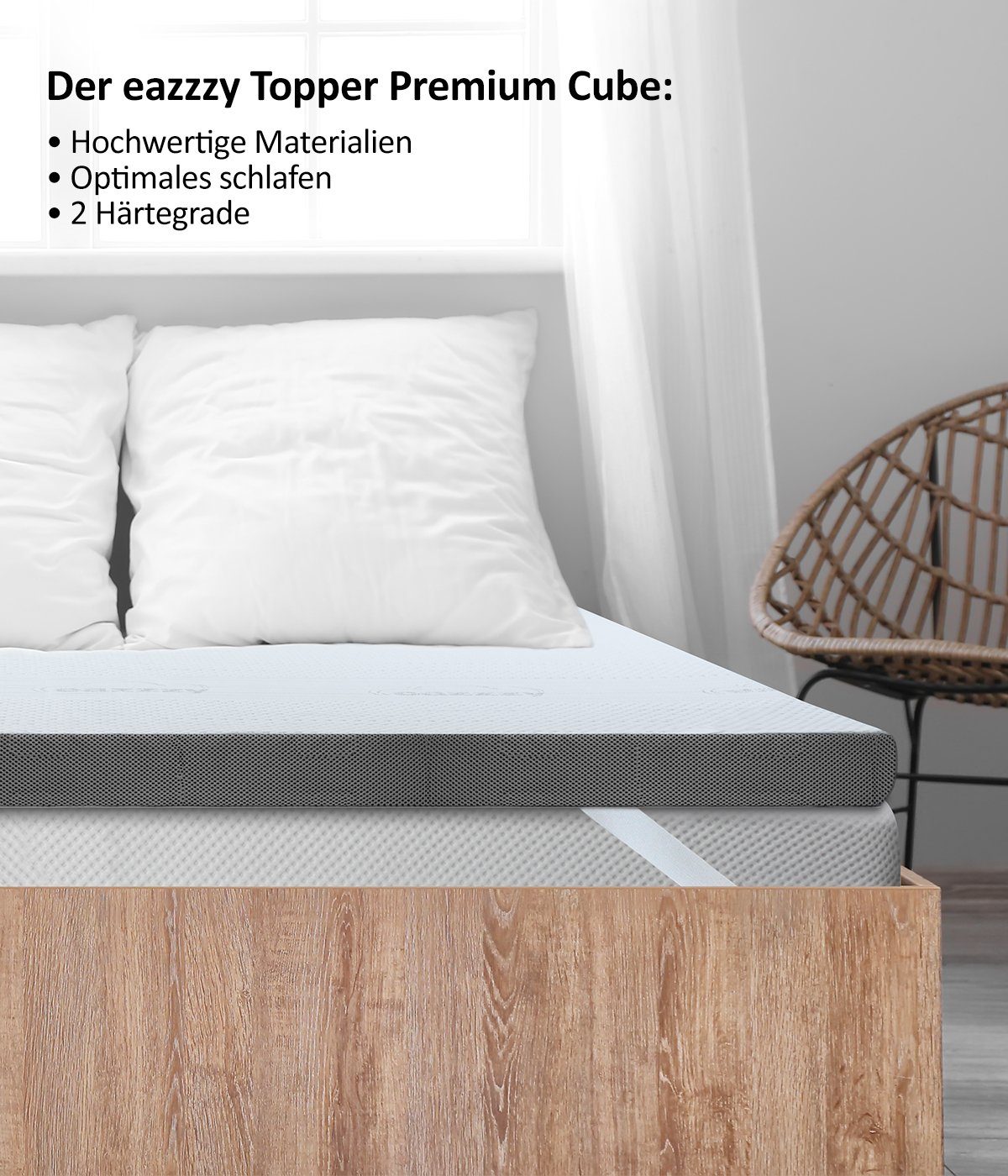 Matratzenauflage eazzzy Premium Cube Topper, 120 x 200 x 9 cm Genius,  2-Seiten-Wendetopper (weiche & feste Seite) für Matratze