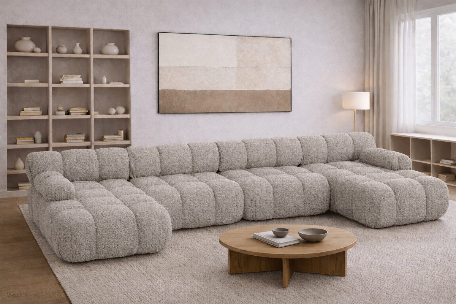 Kaiser Möbel Ecksofa U-Form XL modern für Wohnzimmer, Stoff Abriamo, SELIA, Einzelsofa, U-Form XL,Bouclé-Stoff,Relaxfläche 130 cm