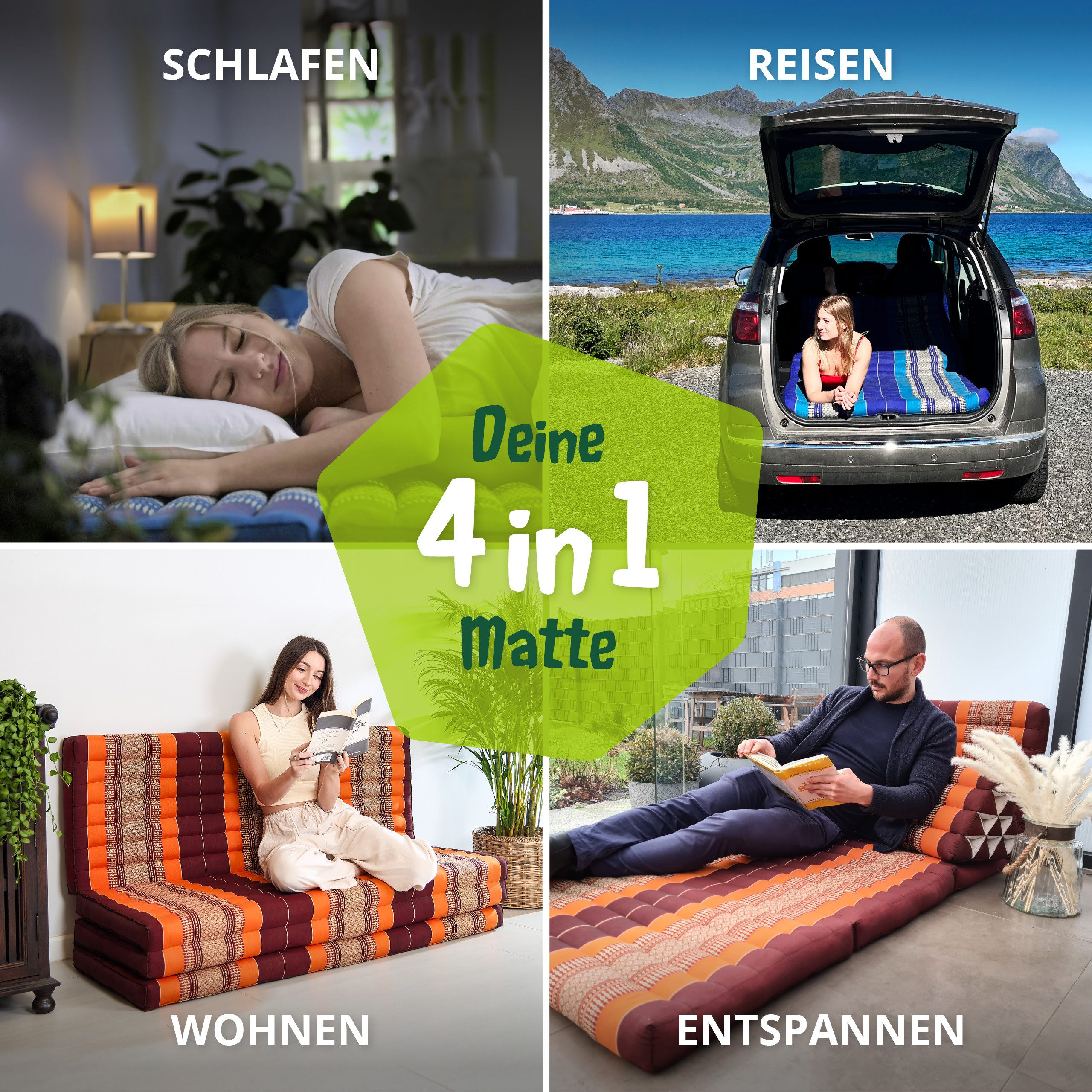 Klappmatratze Faltmatratze 140 cm (Classic) - 200x140x8cm -, livasia, 8 cm hoch, Kapok, vegan, handgefertigt