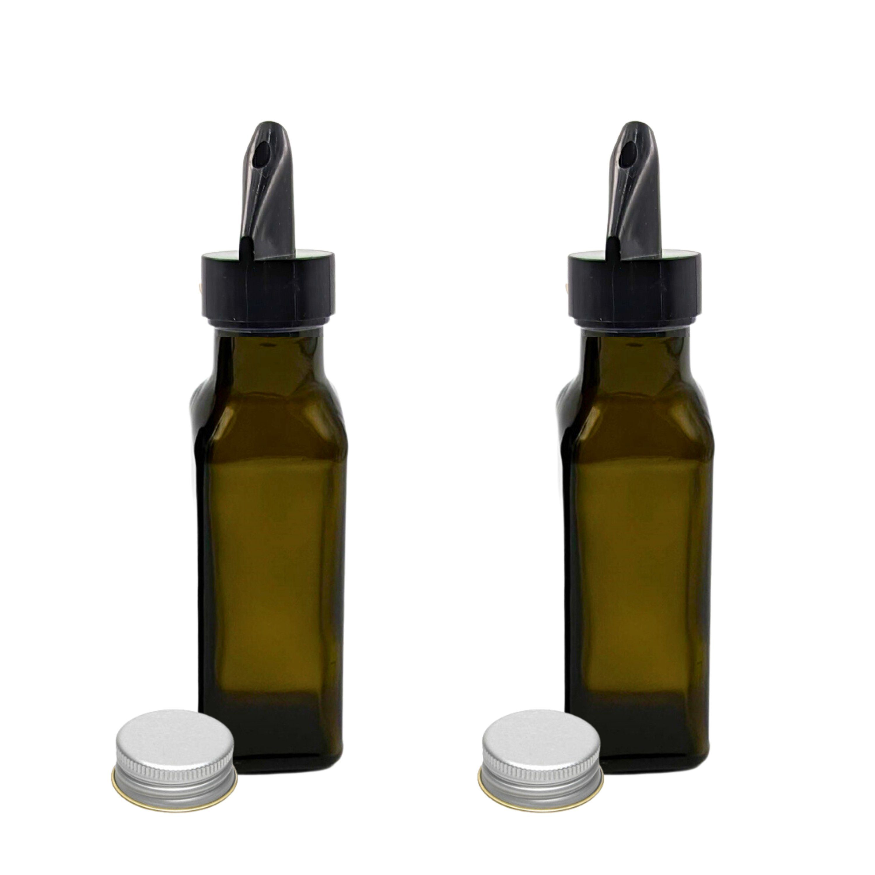 mikken Ölspender 2er Set Ölflaschen 100-1000 ml Glasflasche braun/grün mit Ausgießer, UV-Schutz – Bild 2 von 3