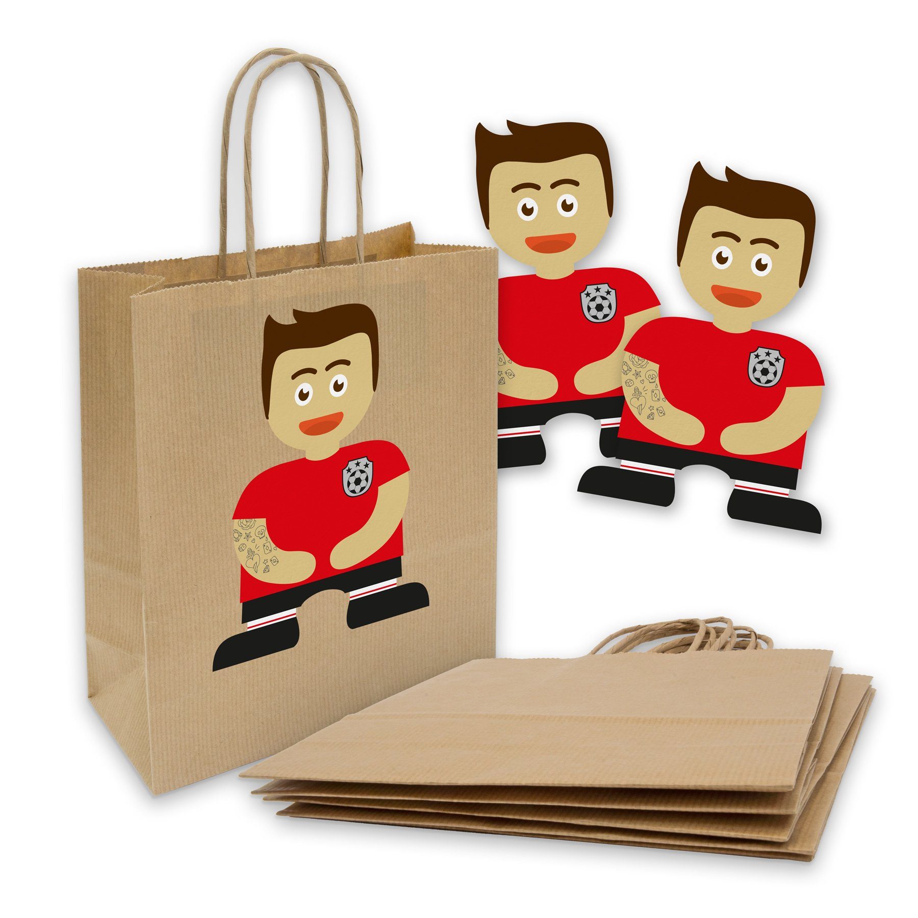 itenga Geschenkpapier itenga SET 6x mit + Griff Sticker Kordel Rot Fußballbande Papiertüten