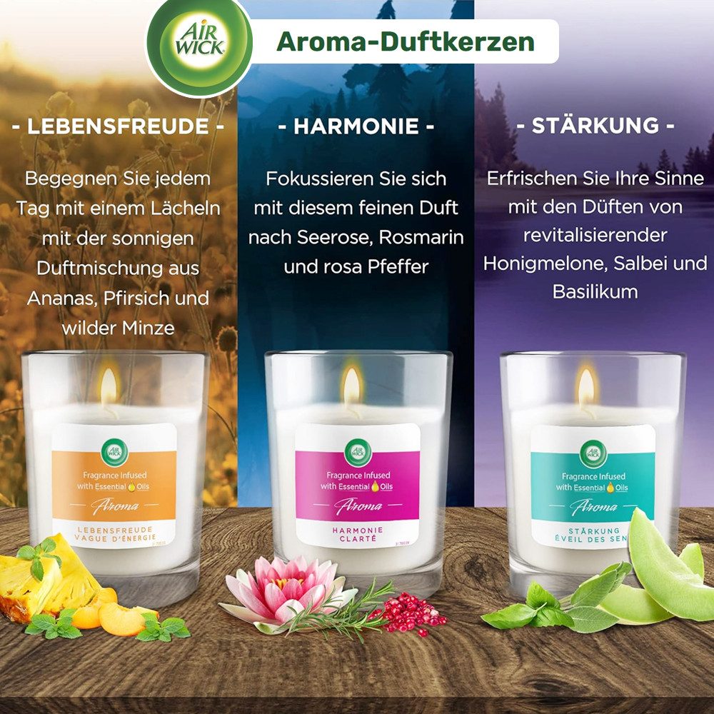 Air Wick Duftkerze Aroma-Duftkerzen Geschenkset mit 3 Kerzen im Glas (3x 220 g)