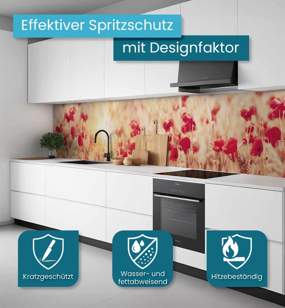 MyMaxxi Küchenrückwand Küchenrückwand selbstklebend Mohnblumen Spritzschutz Folie, (Klebefolie Küchenrückwand aufgerollt B 60 cm x H 60 cm), Red Flower B 60 cm x H 60 cm